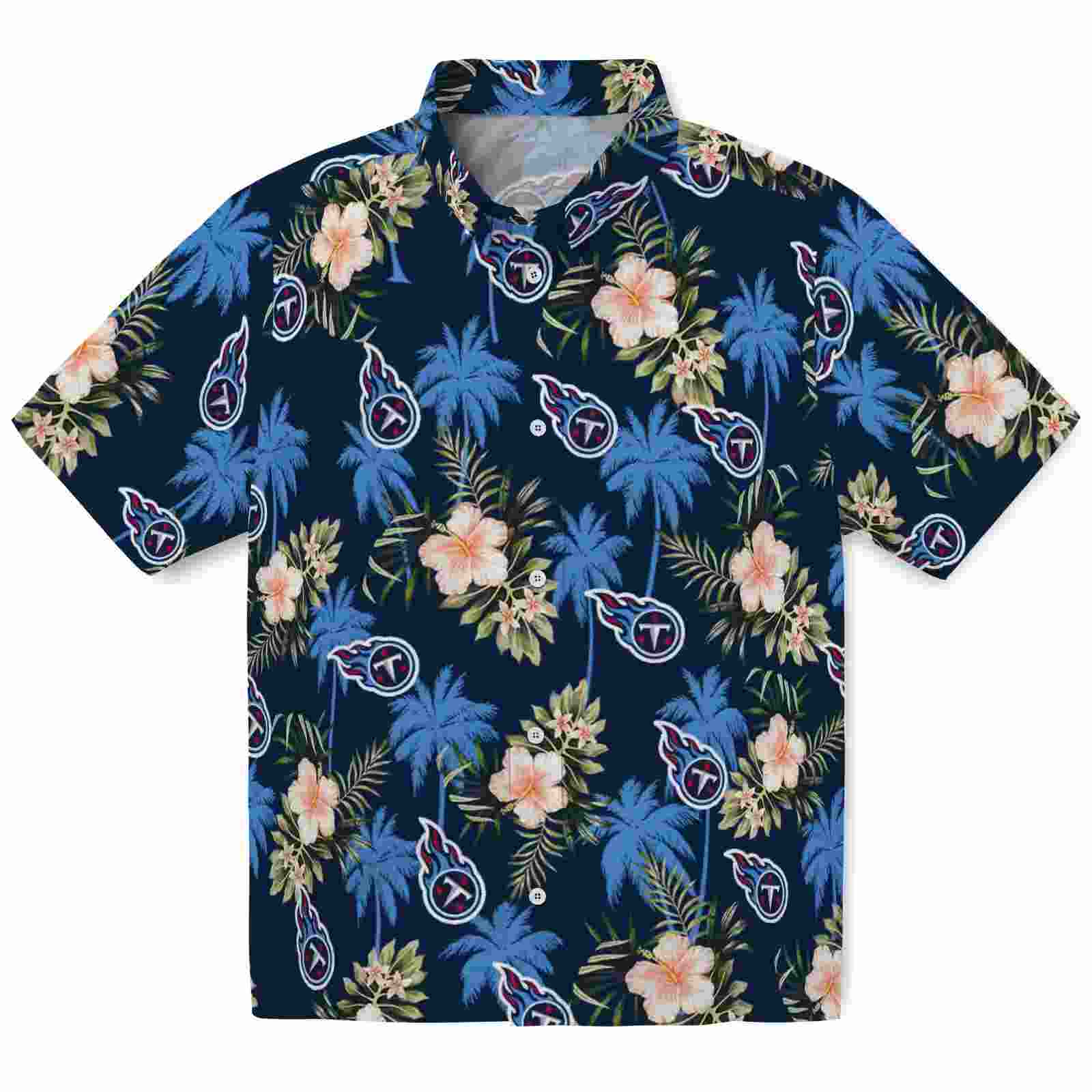 Tennessee Titans Palm Tree Flower Navy Hawaiian Shirt