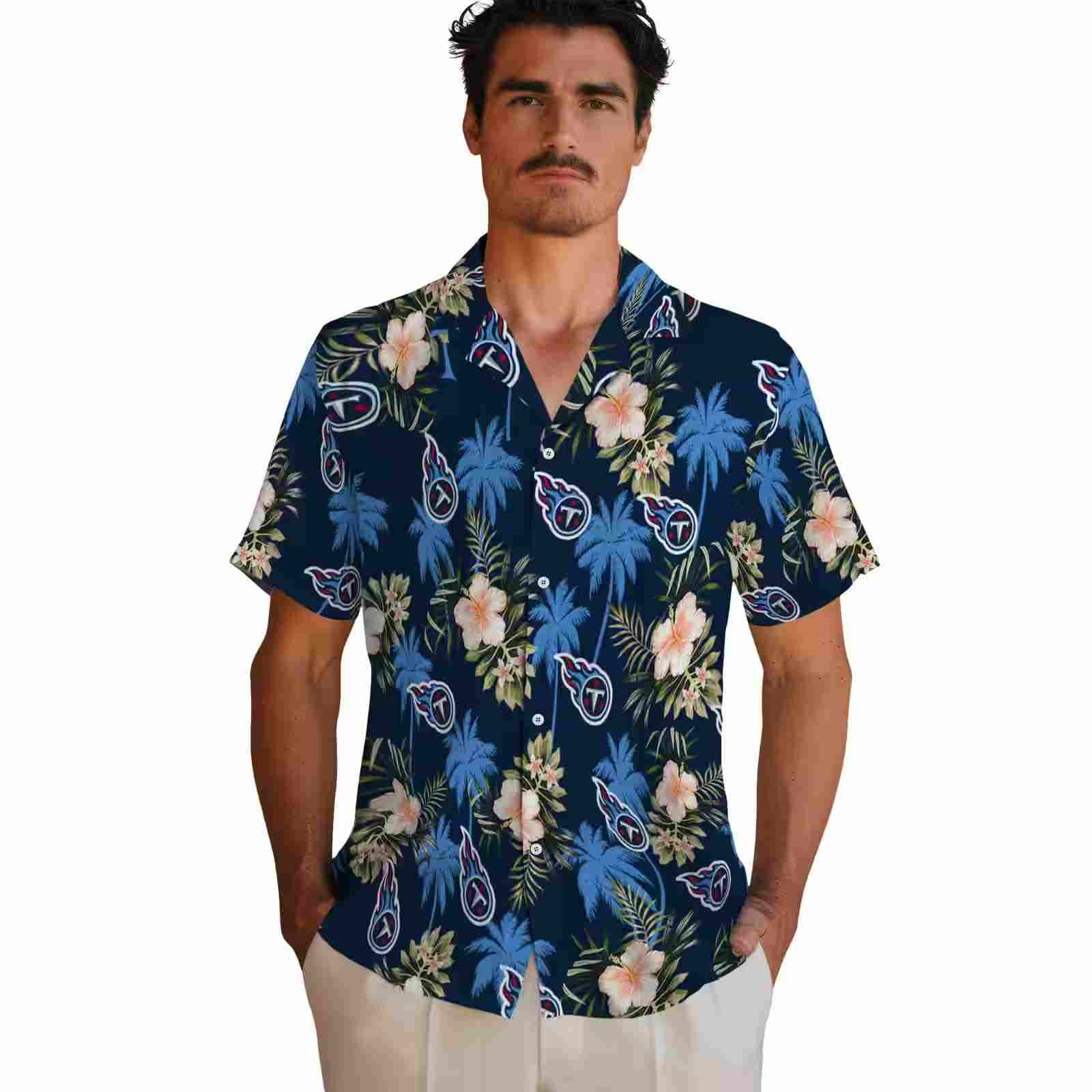 tennessee titans palm tree flower navy hawaiian shirt fashion forward