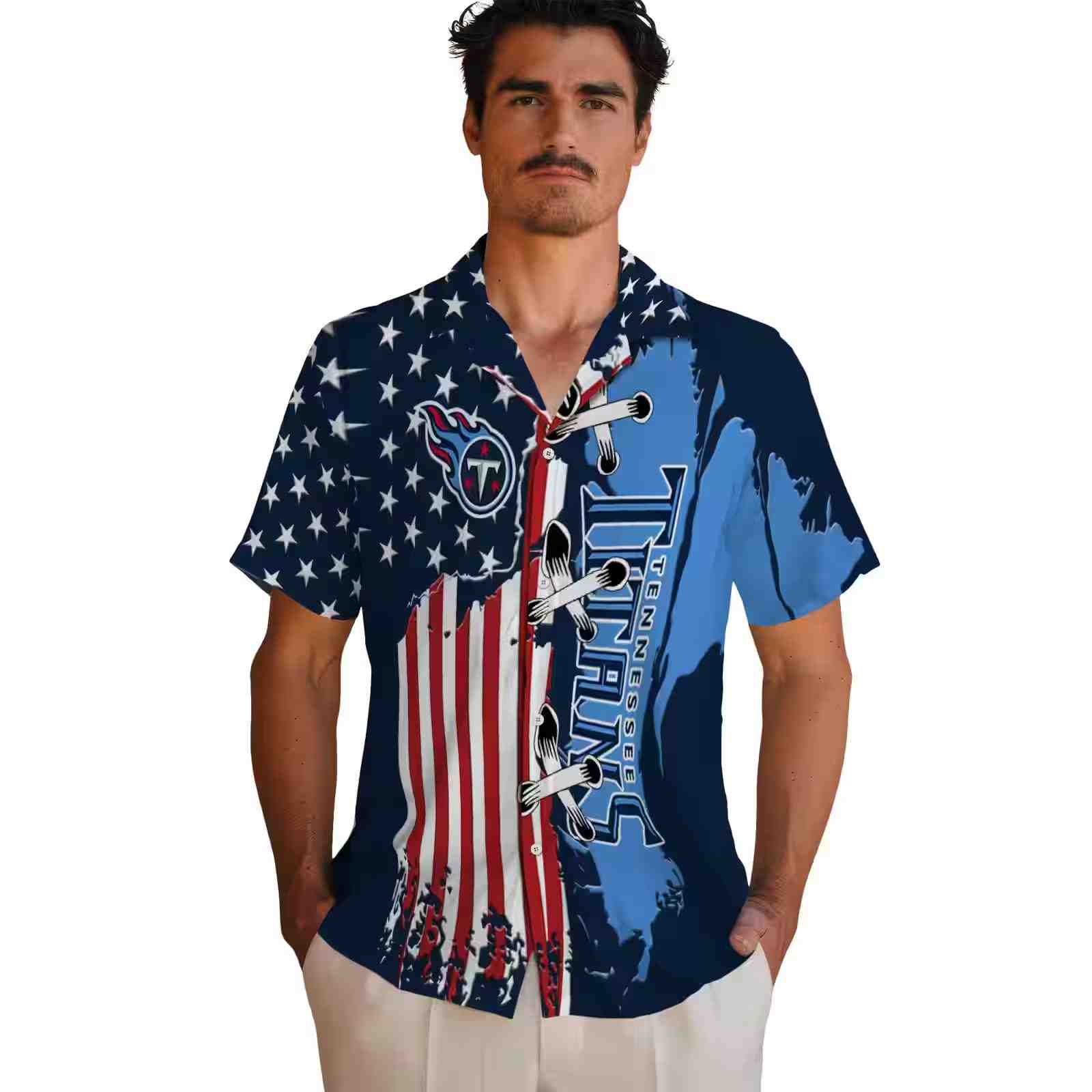 tennessee titans stitched flag navy hawaiian shirt fashion forward