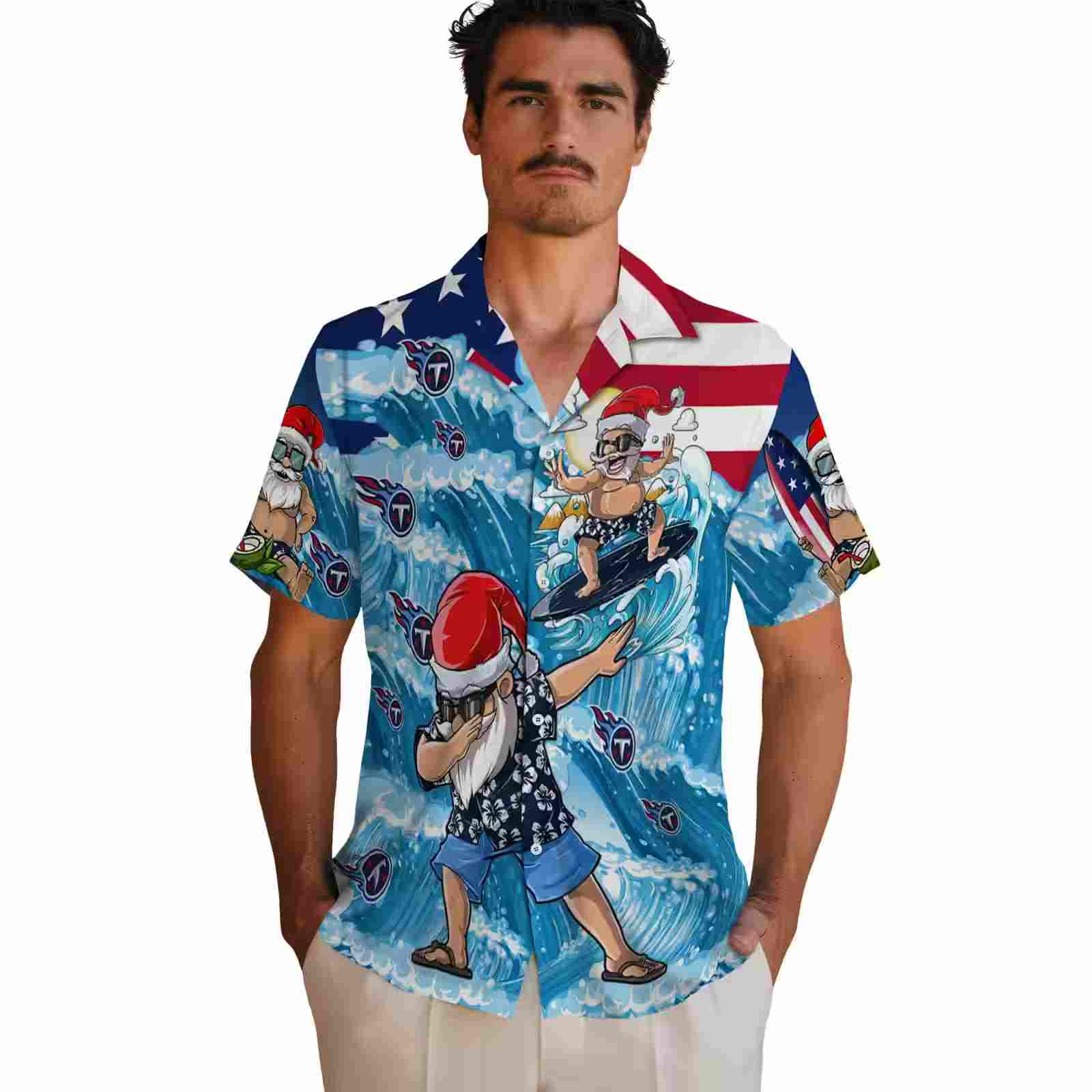 tennessee titans surfing santa blue hawaiian shirt fashion forward