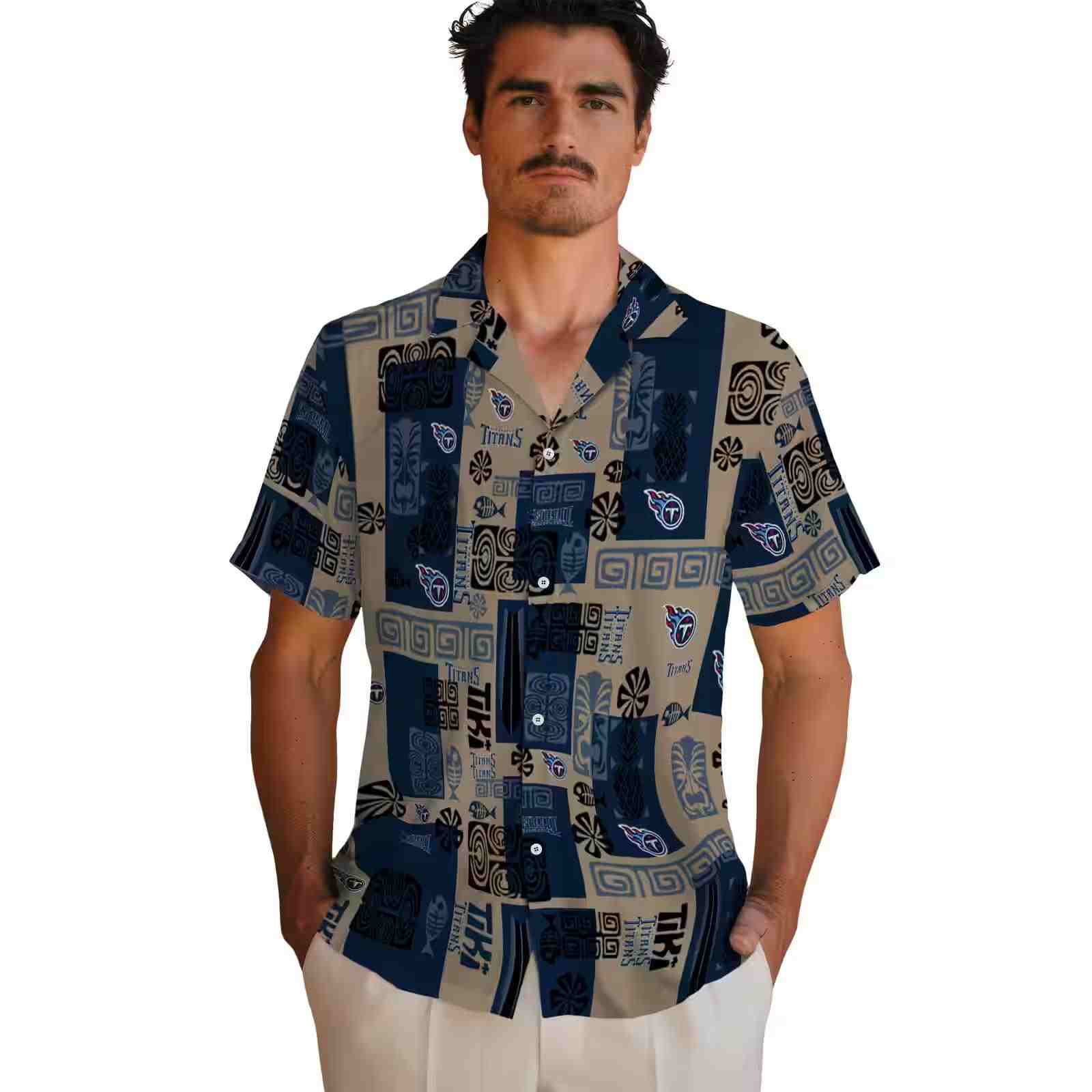 tennessee titans tribal symbols navy hawaiian shirt fashion forward