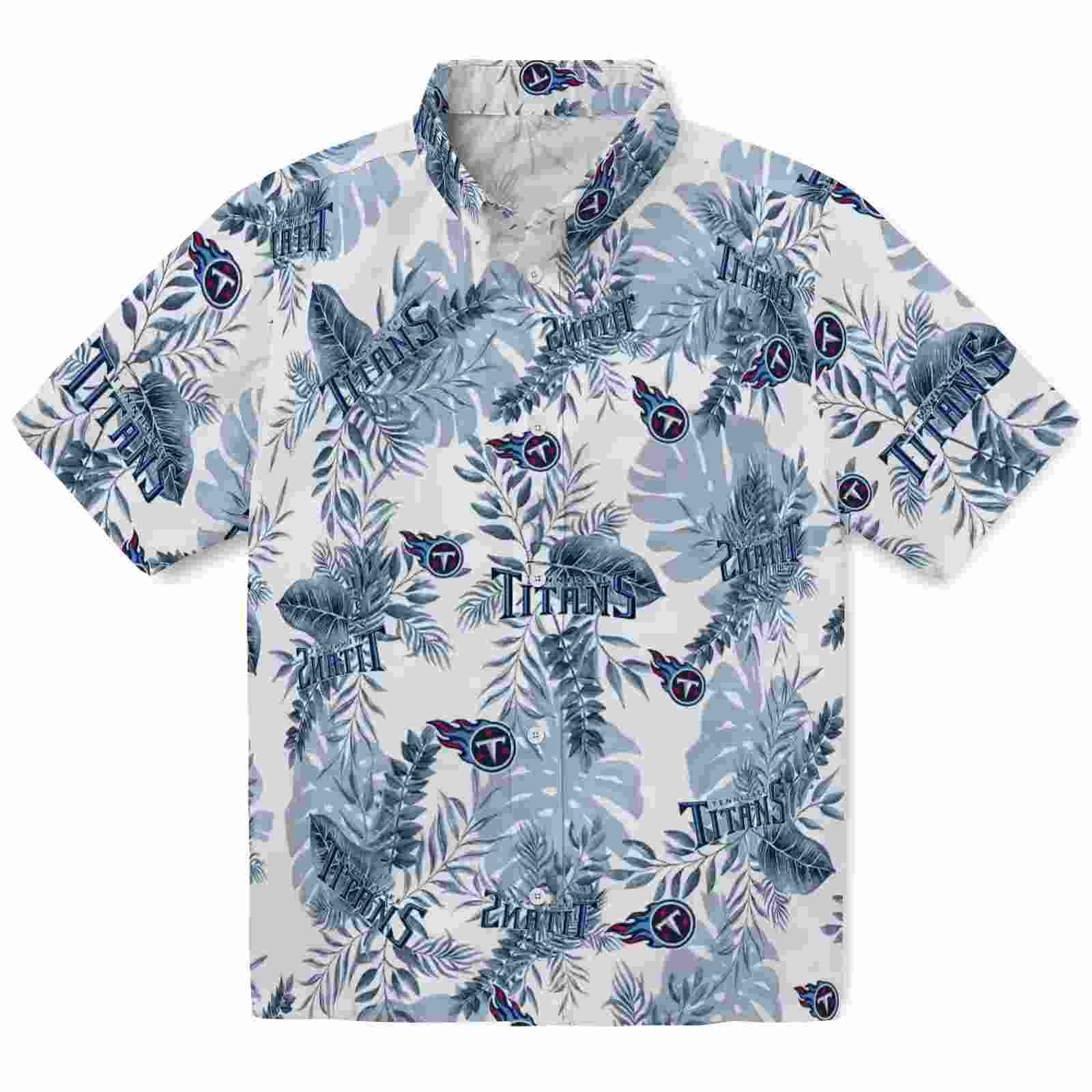 Tennessee Titans Tropical Leaves Navy White Hawaiian Shirt