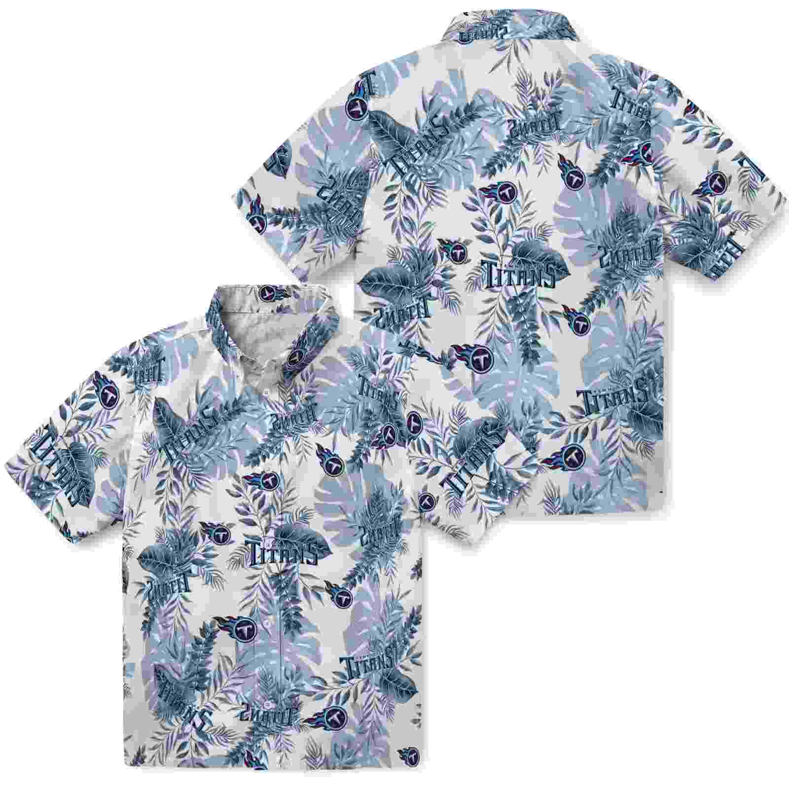 tennessee titans tropical leaves navy white hawaiian shirt high quality