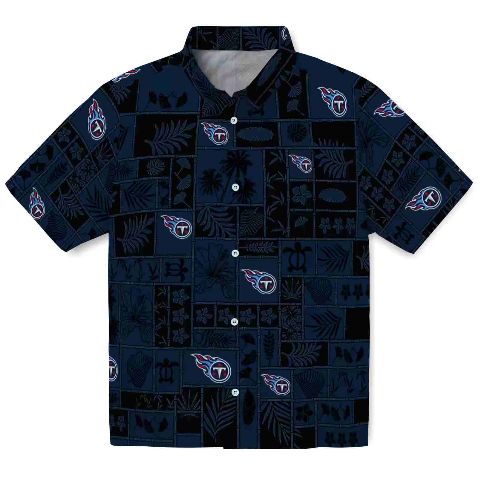 Tennessee Titans Tropical Patchwork Navy Black Hawaiian Shirt