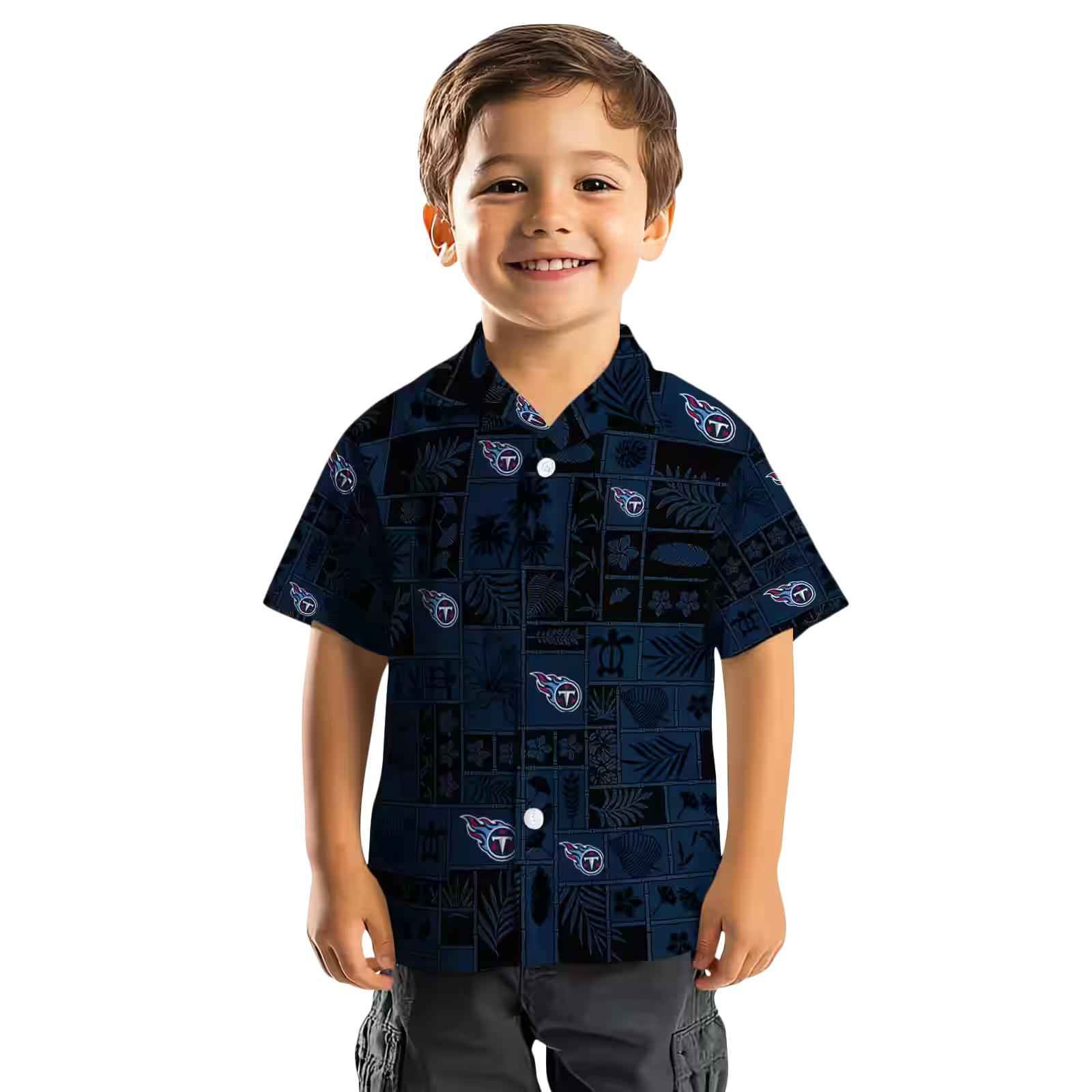 tennessee titans tropical patchwork navy black hawaiian shirt top rated