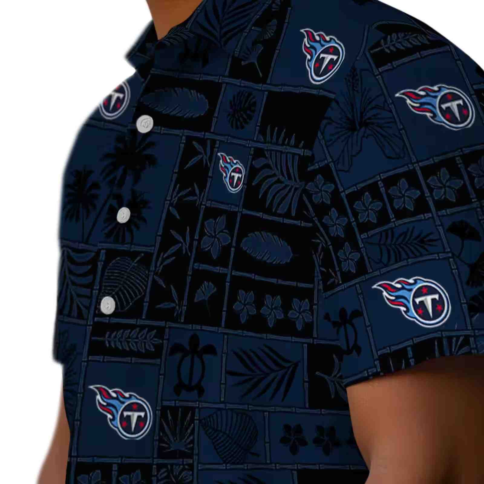 tennessee titans tropical patchwork navy black hawaiian shirt trendy