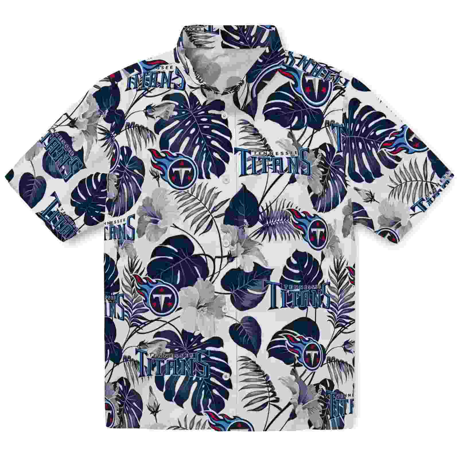 Tennessee Titans Tropical Plants Navy White Hawaiian Shirt