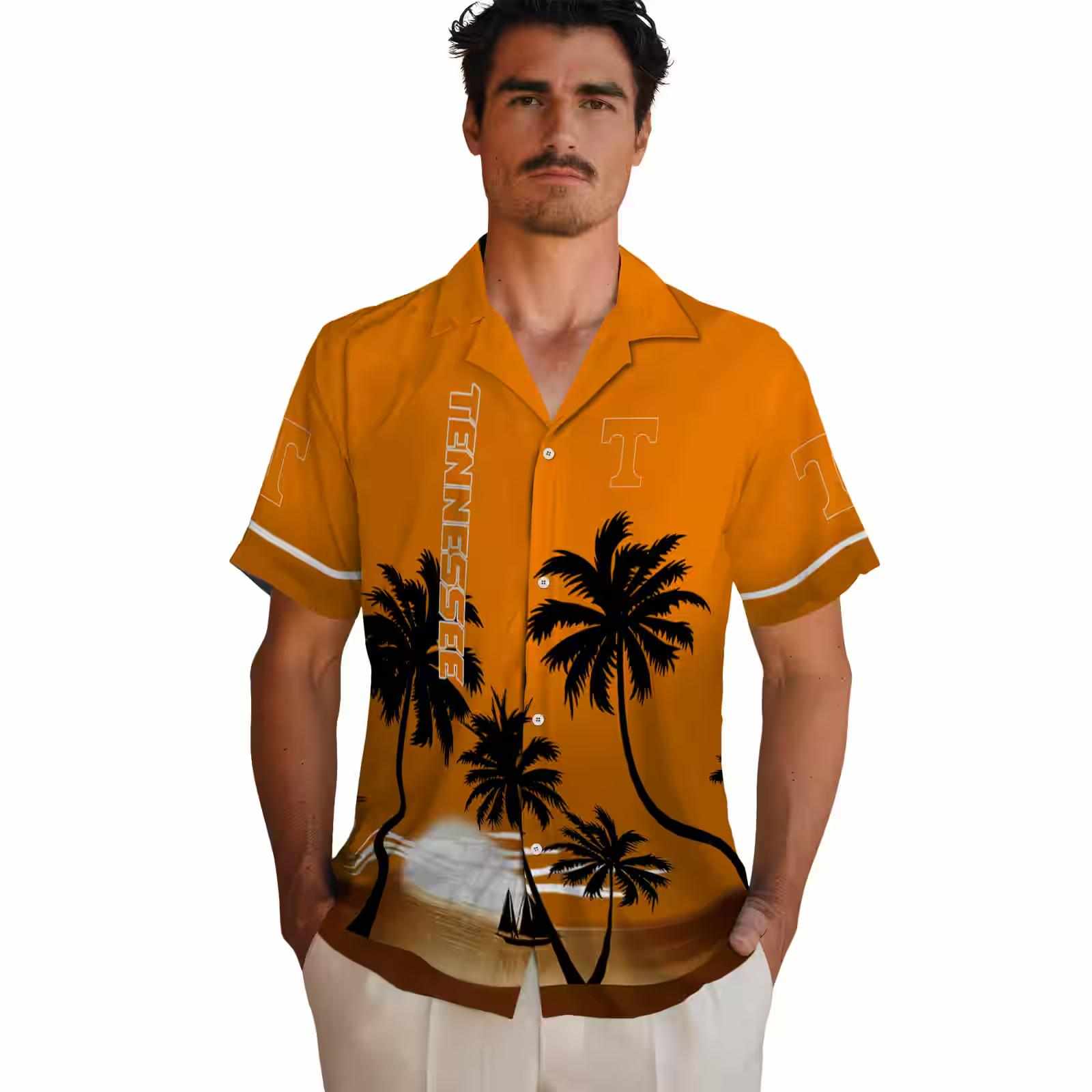 tennessee volunteers beach sunset orange black hawaiian shirt fashion forward