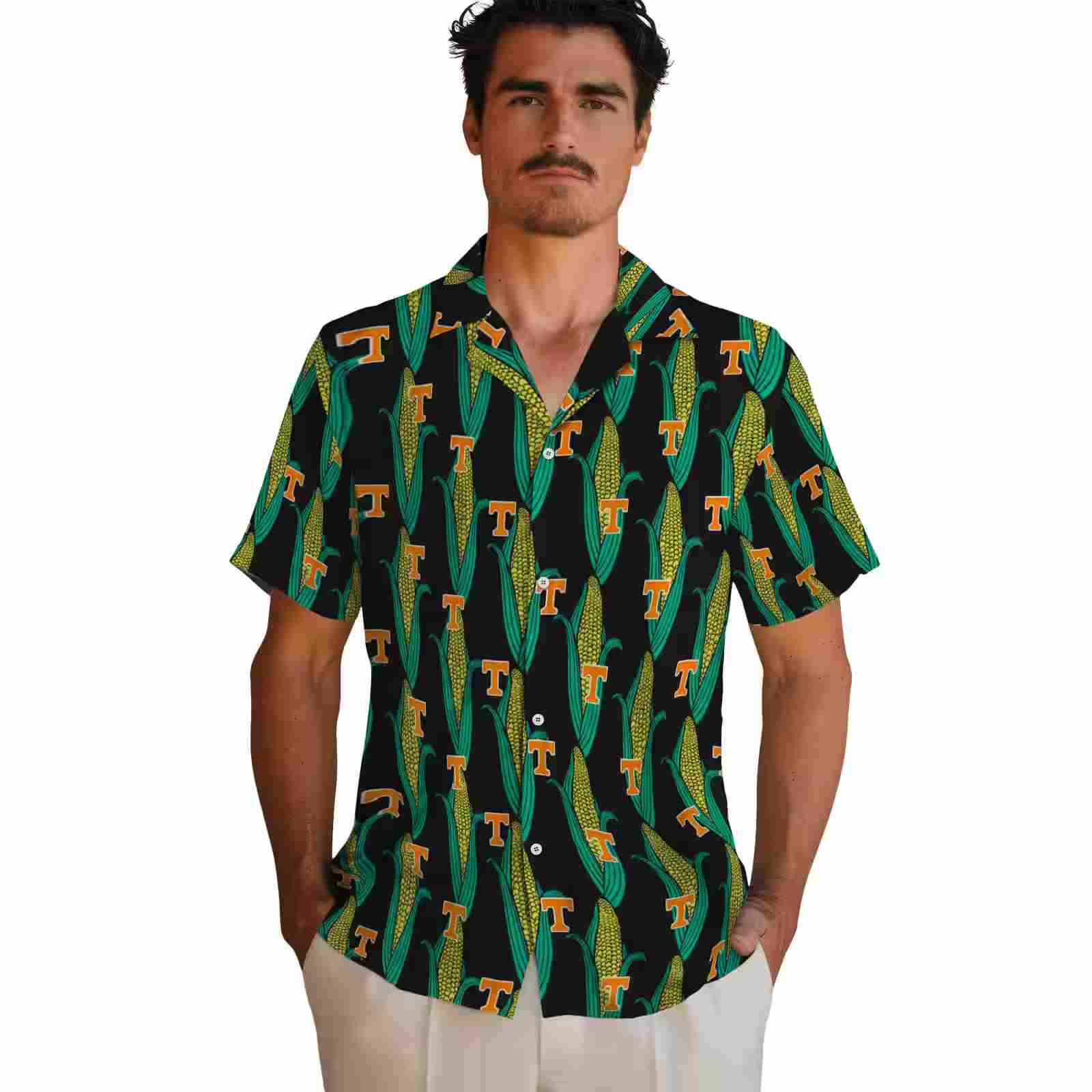 tennessee volunteers corn motifs black green hawaiian shirt fashion forward