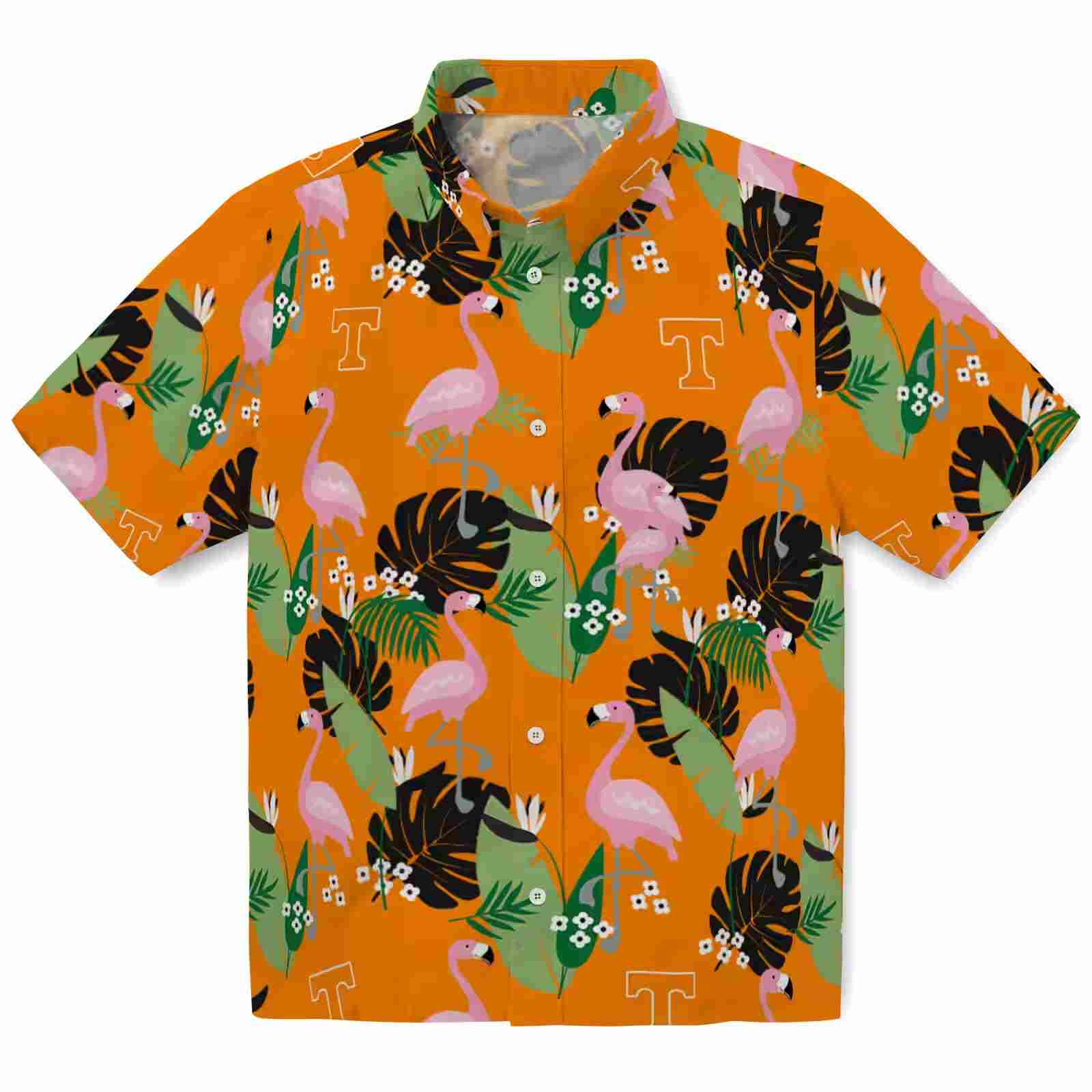 Tennessee Volunteers Flamingo Leaf Motif Orange Hawaiian Shirt