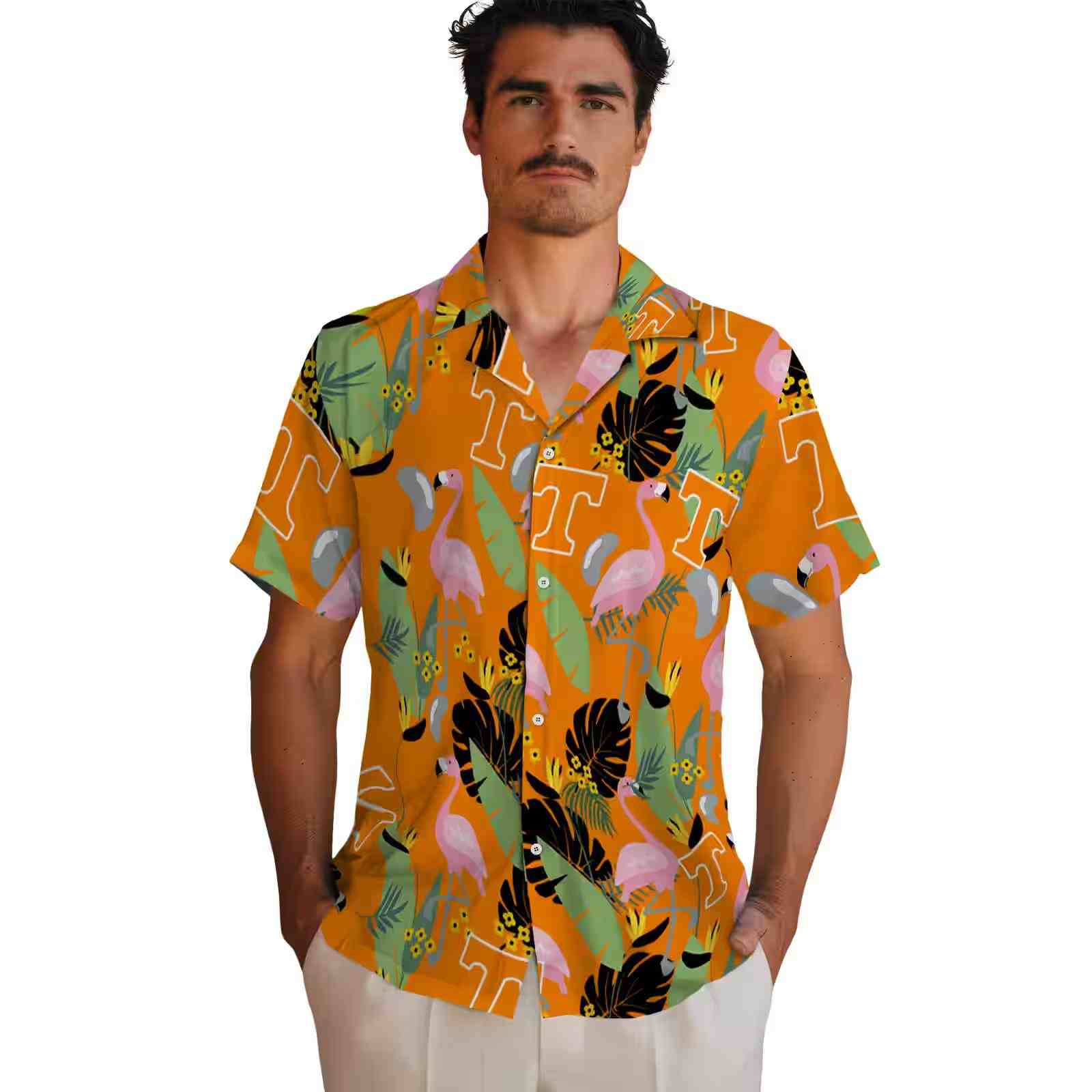 tennessee volunteers flamingo leaves orange hawaiian shirt fashion forward