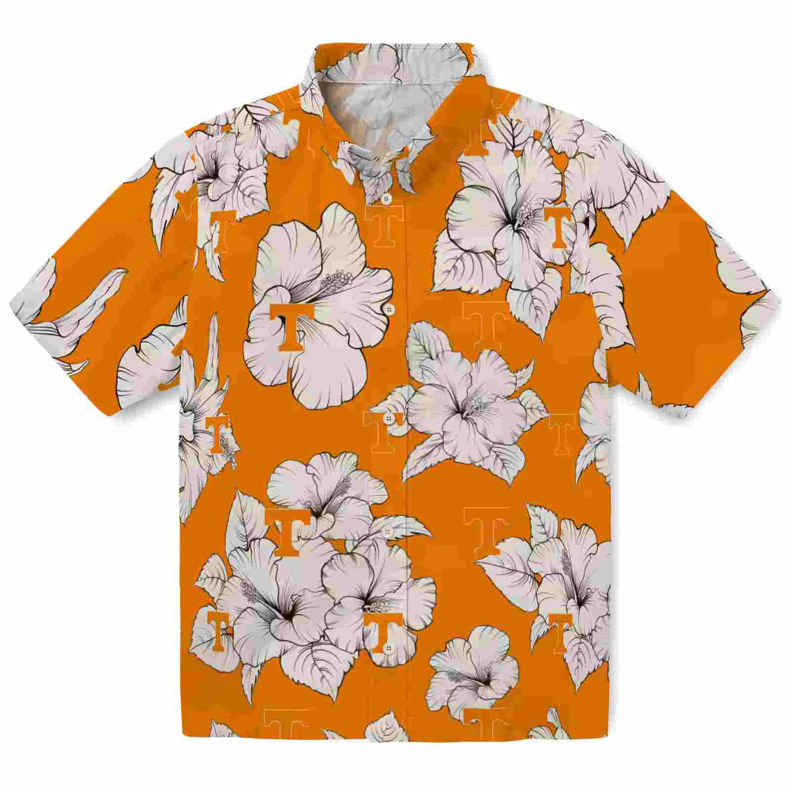 Tennessee Volunteers Hibiscus Blooms Orange White Hawaiian Shirt