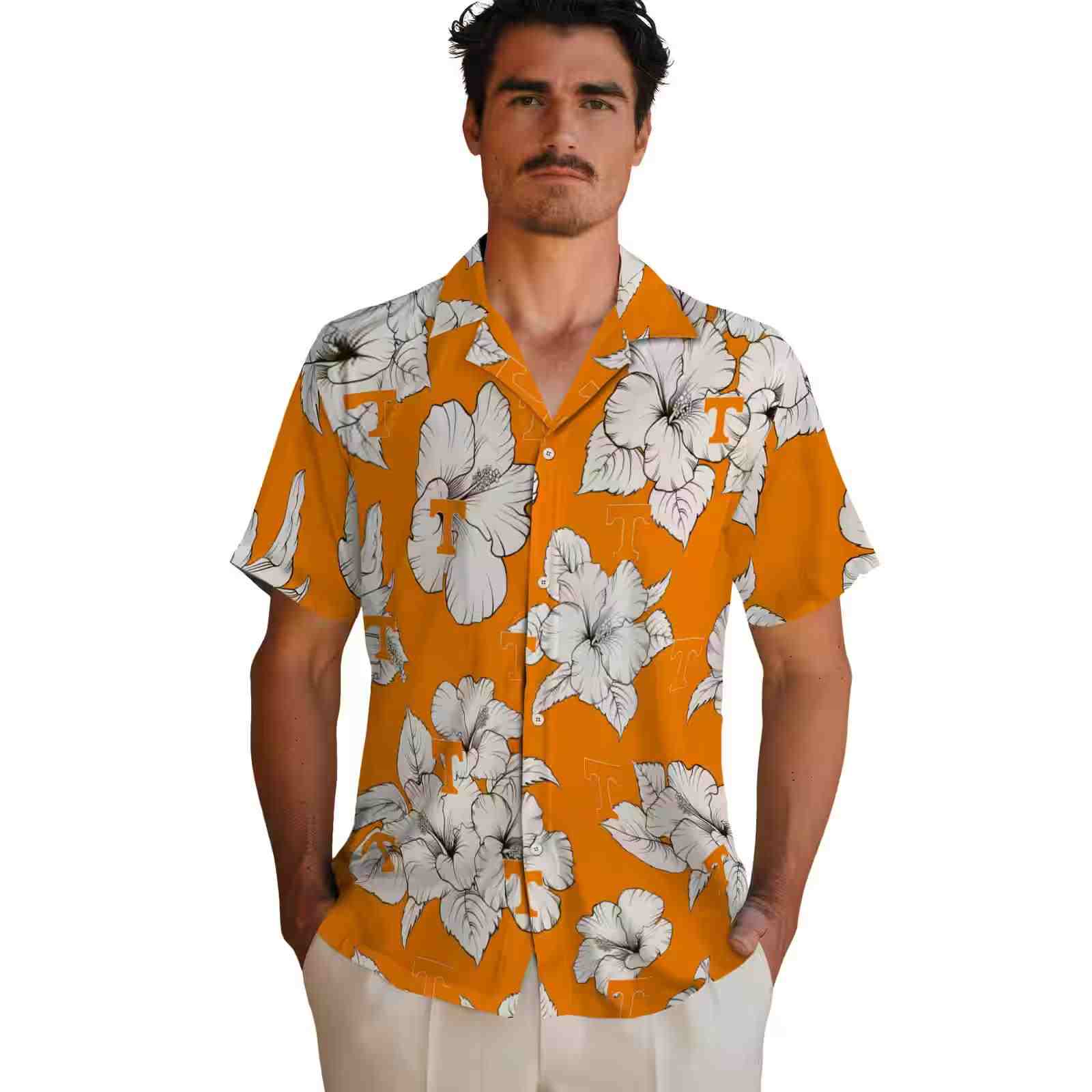 tennessee volunteers hibiscus blooms orange white hawaiian shirt fashion forward