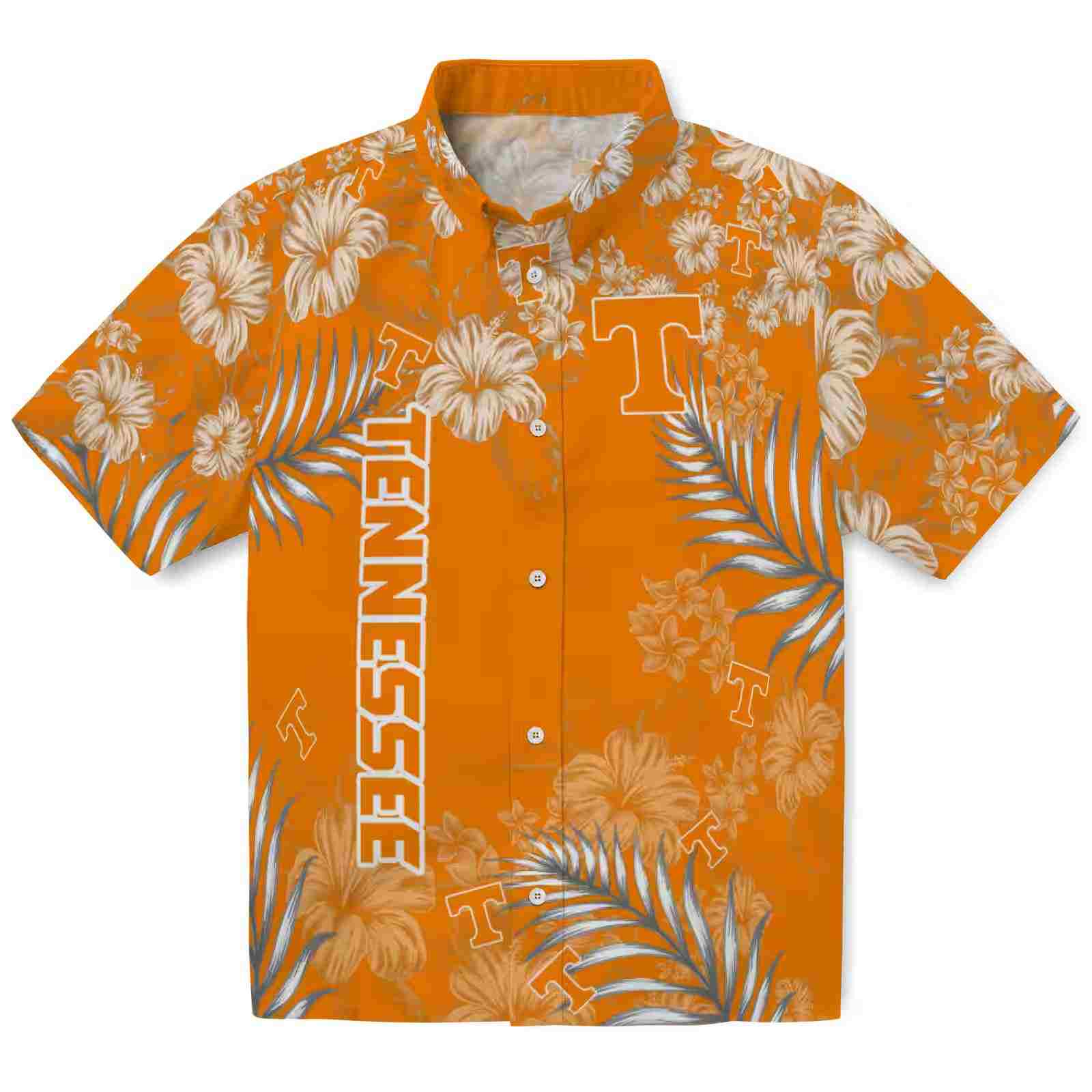 Tennessee Volunteers Hibiscus Print Orange Hawaiian Shirt