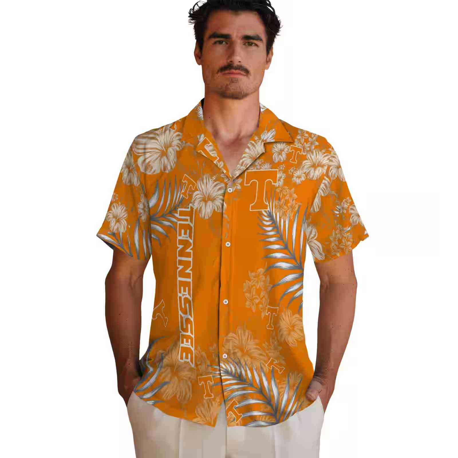 tennessee volunteers hibiscus print orange hawaiian shirt fashion forward