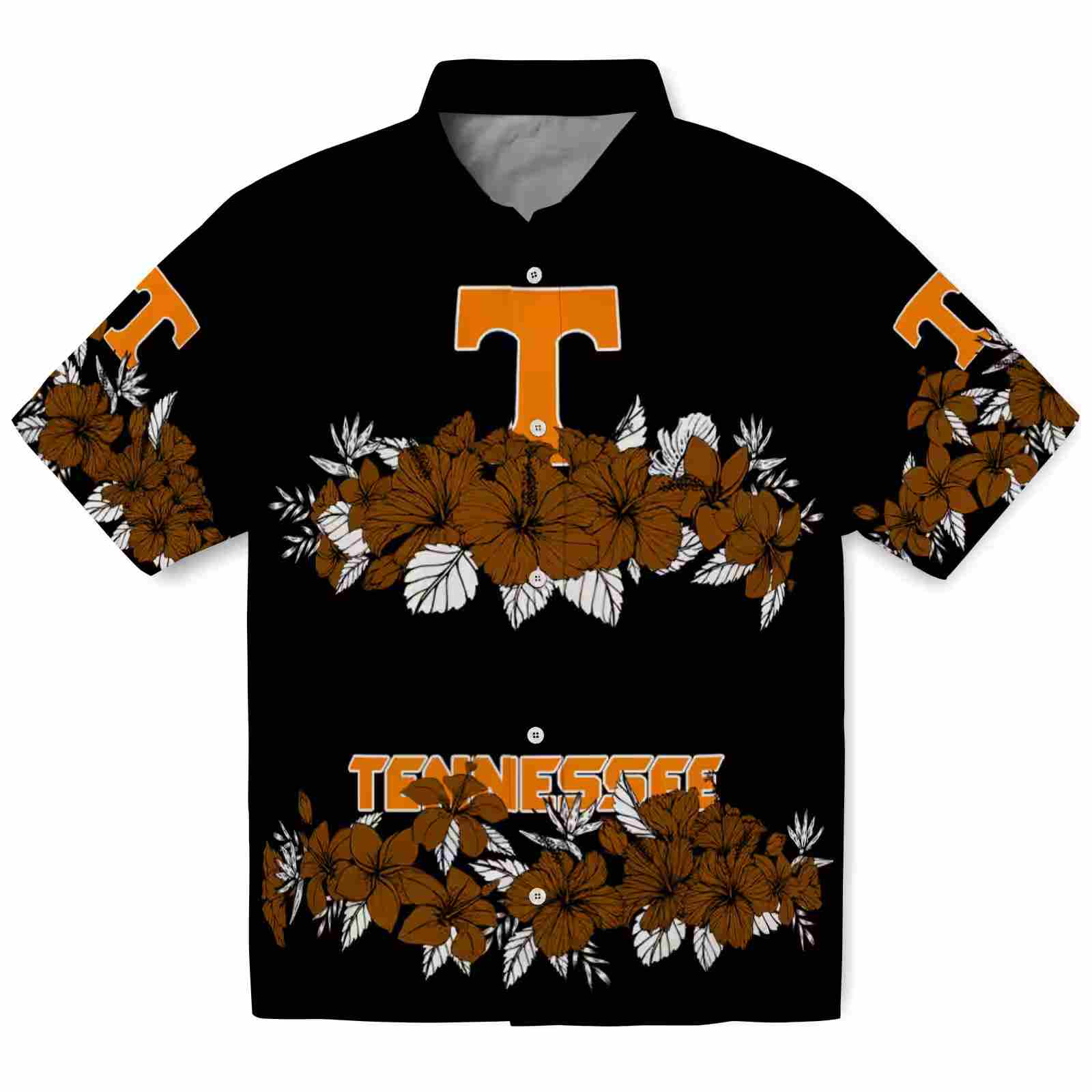 Tennessee Volunteers Hibiscus Stripe Orange Black Hawaiian Shirt