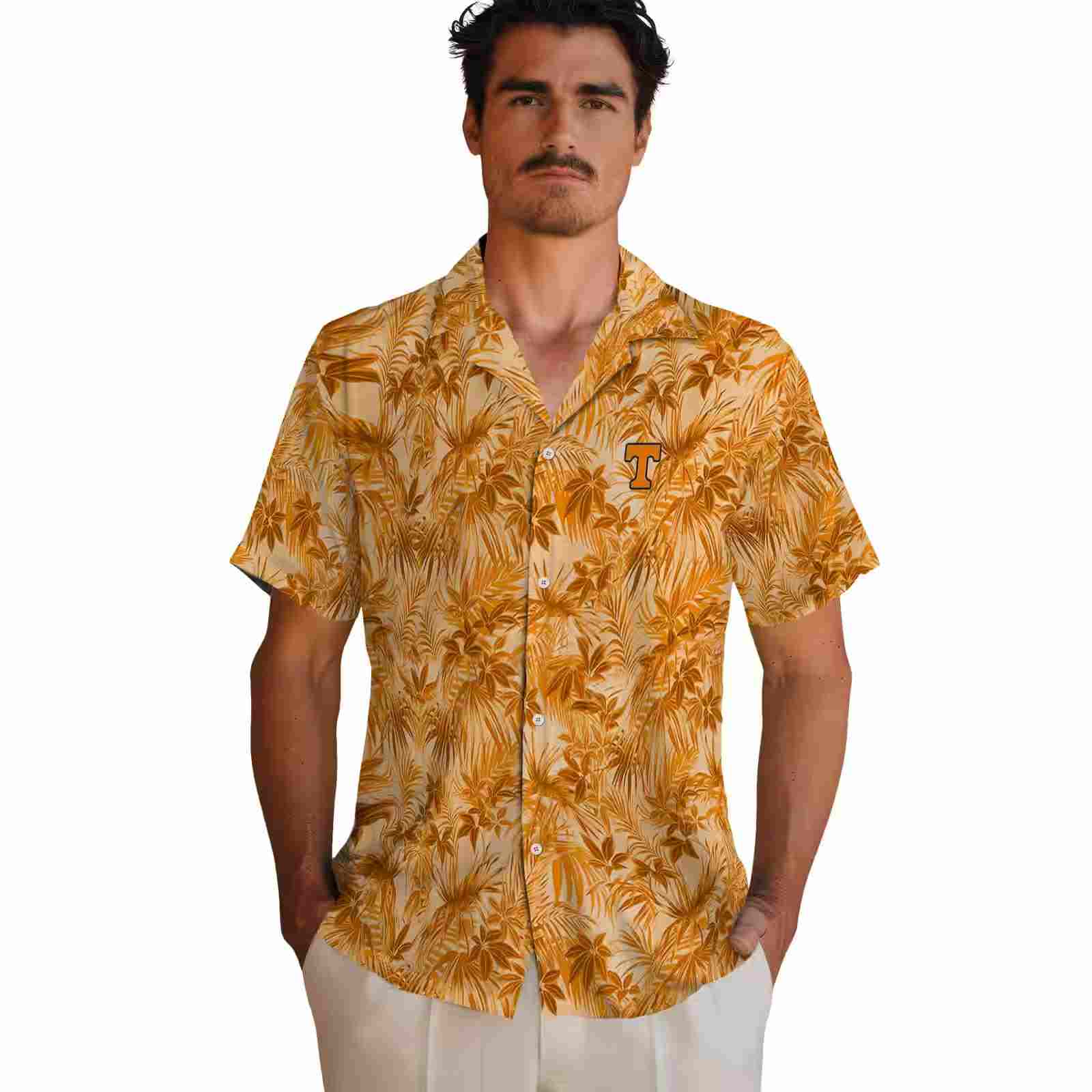 tennessee volunteers leafy pattern orange hawaiian shirt fashion forward