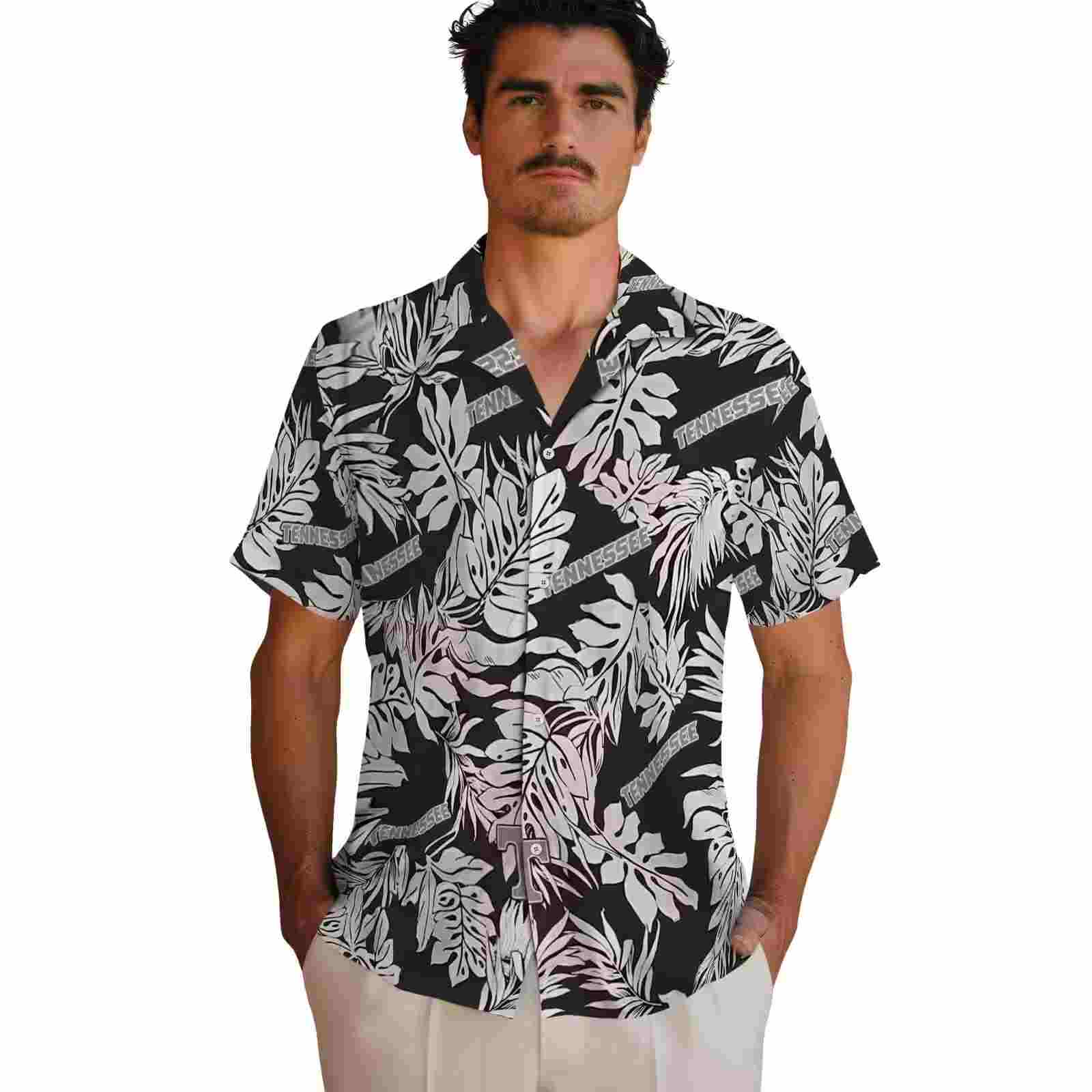 tennessee volunteers monstera leaf pattern black hawaiian shirt fashion forward