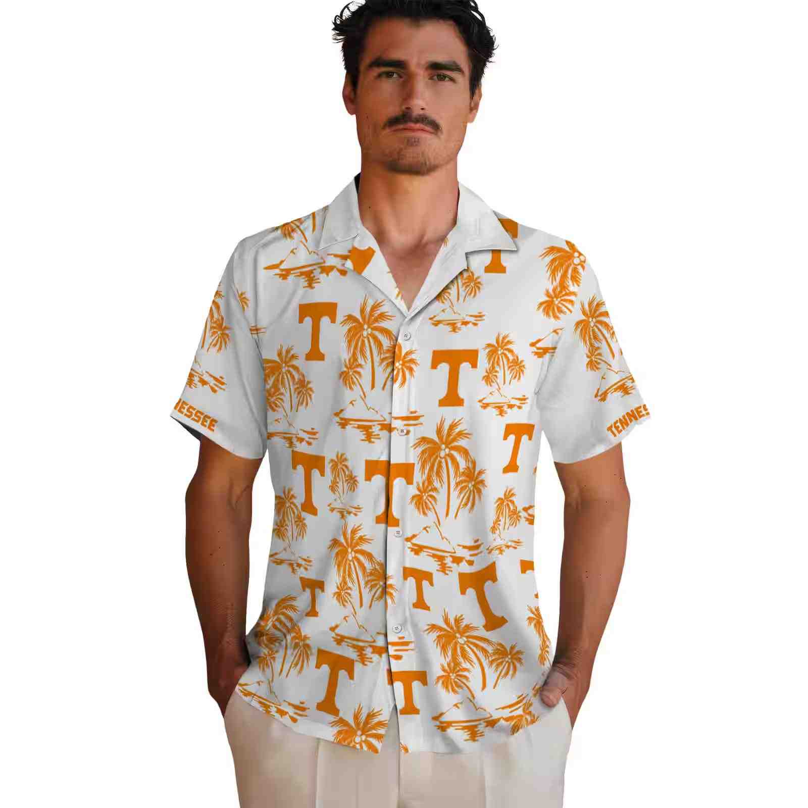 tennessee volunteers palm island print orange white hawaiian shirt fashion forward