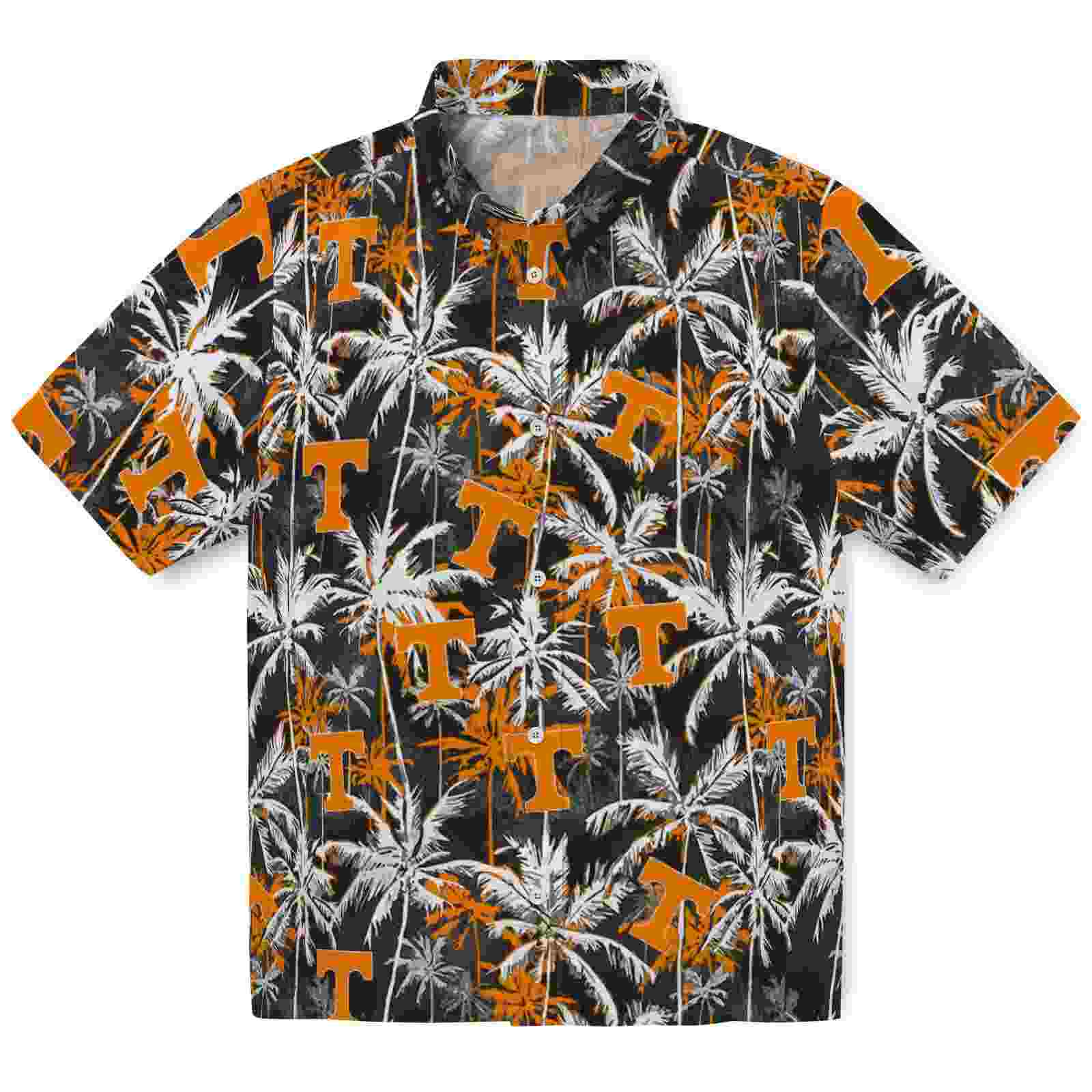 Tennessee Volunteers Palm Pattern Orange Black Hawaiian Shirt