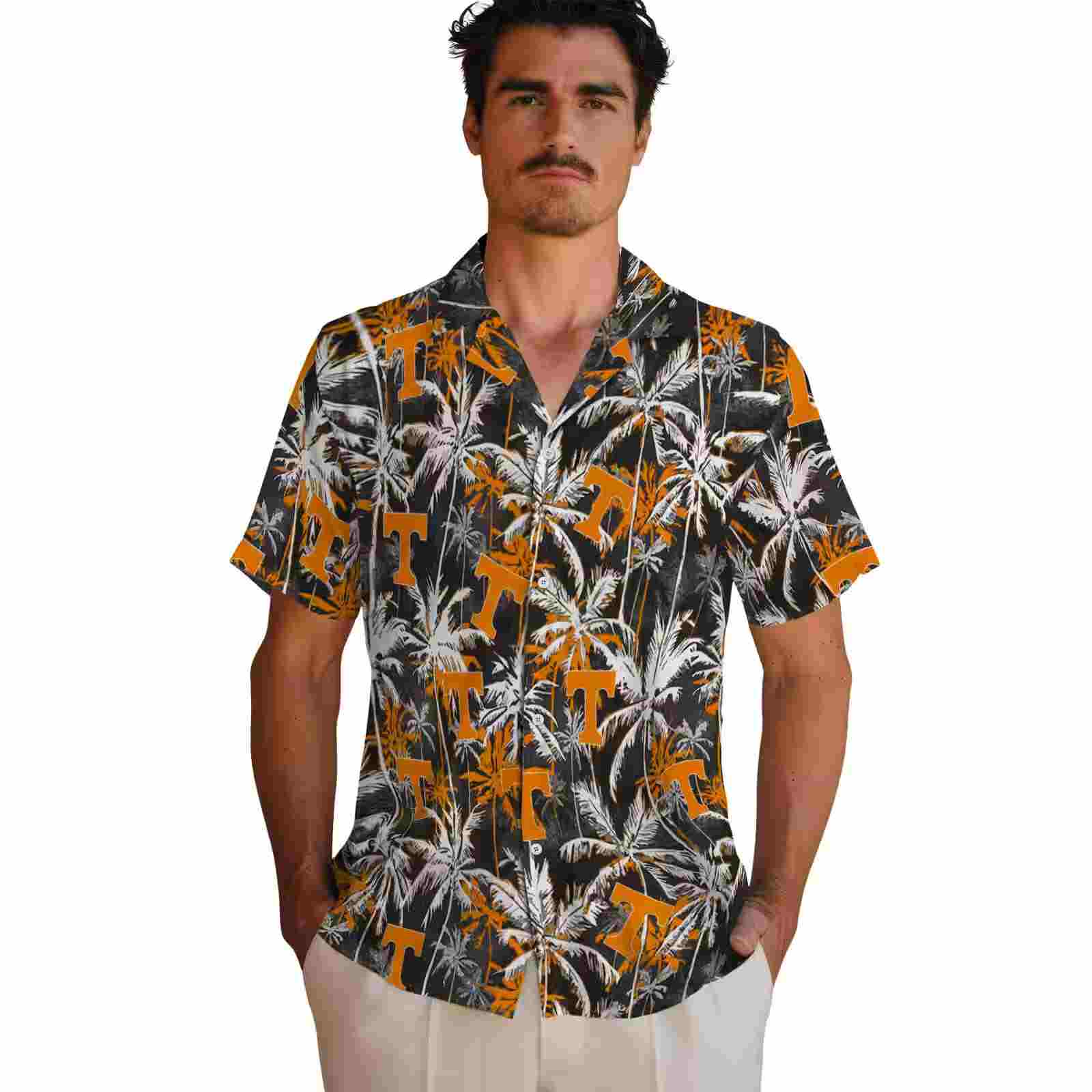 tennessee volunteers palm pattern orange black hawaiian shirt fashion forward