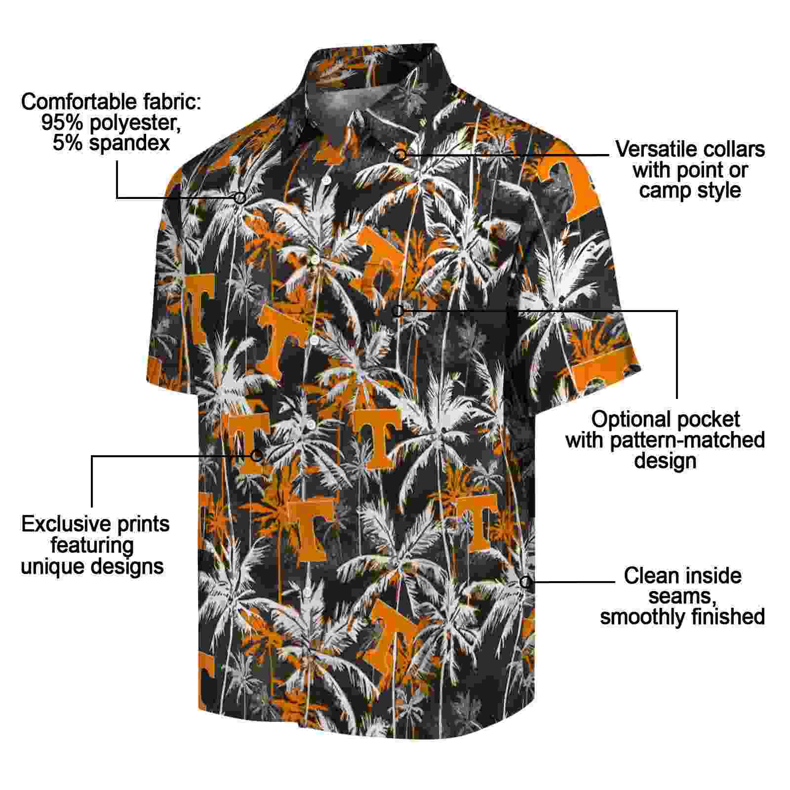 tennessee volunteers palm pattern orange black hawaiian shirt new arrival