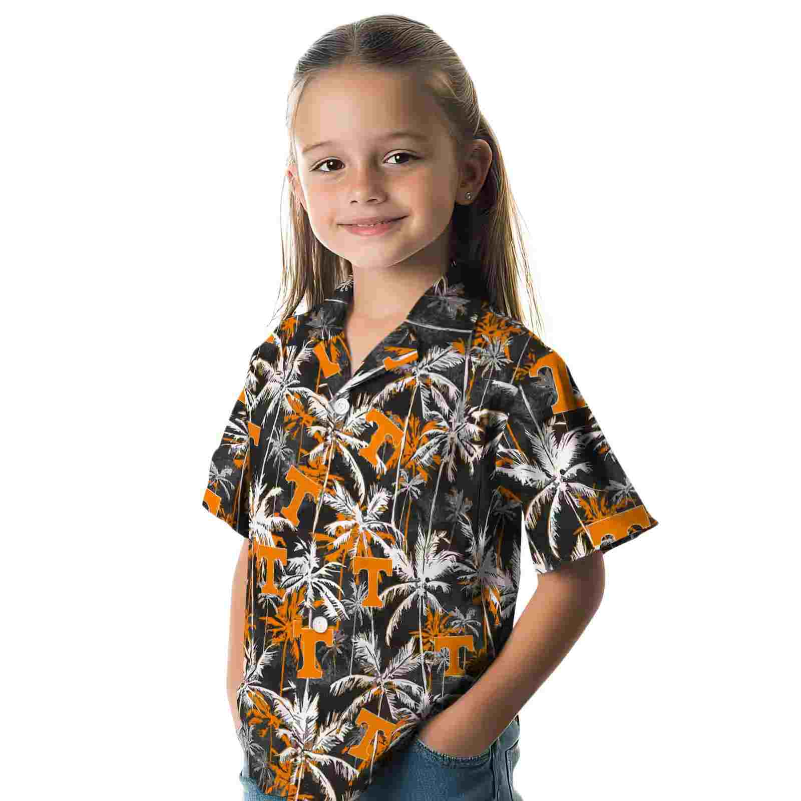 tennessee volunteers palm pattern orange black hawaiian shirt premium grade