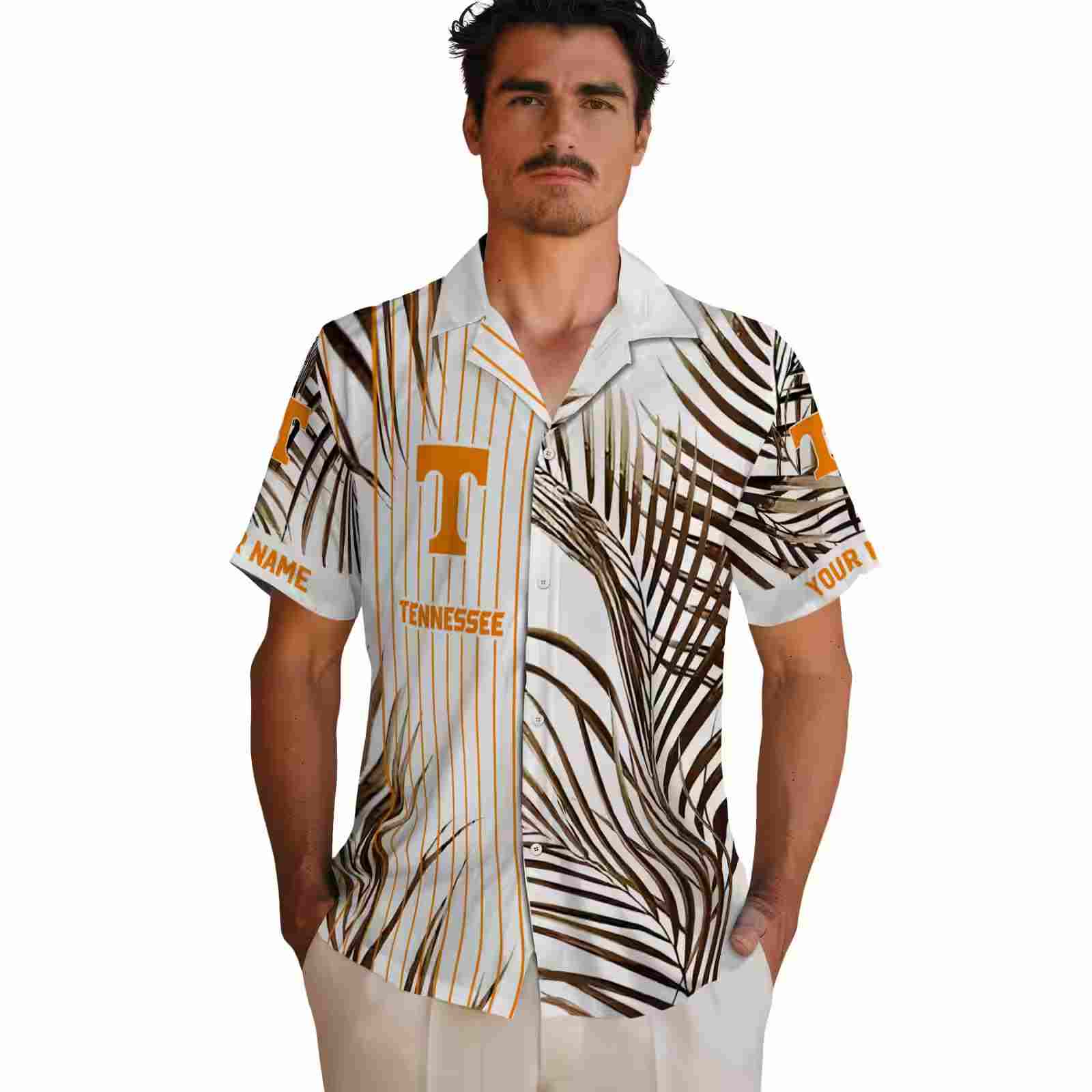 tennessee volunteers palm stripes orange black white hawaiian shirt fashion forward