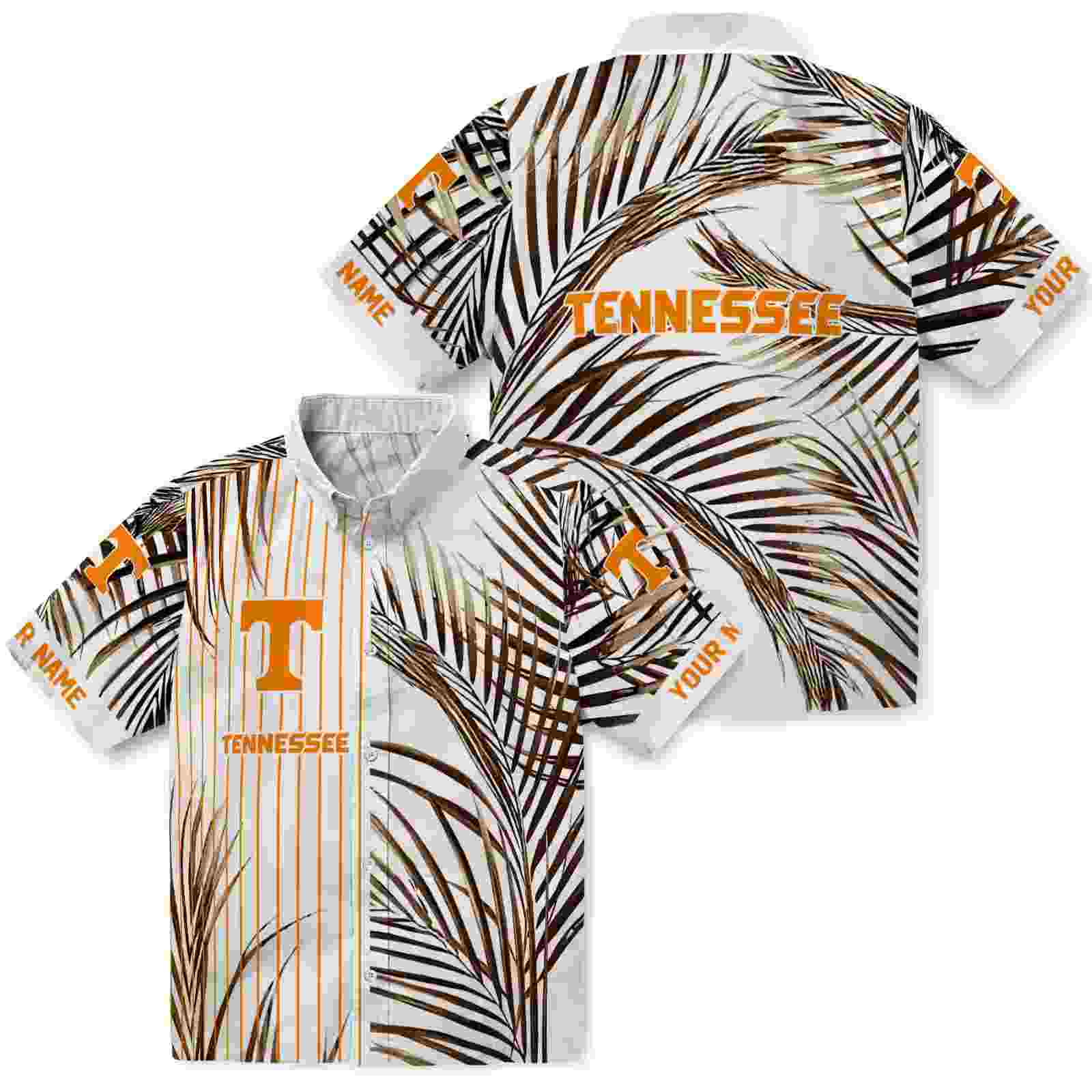 tennessee volunteers palm stripes orange black white hawaiian shirt high quality