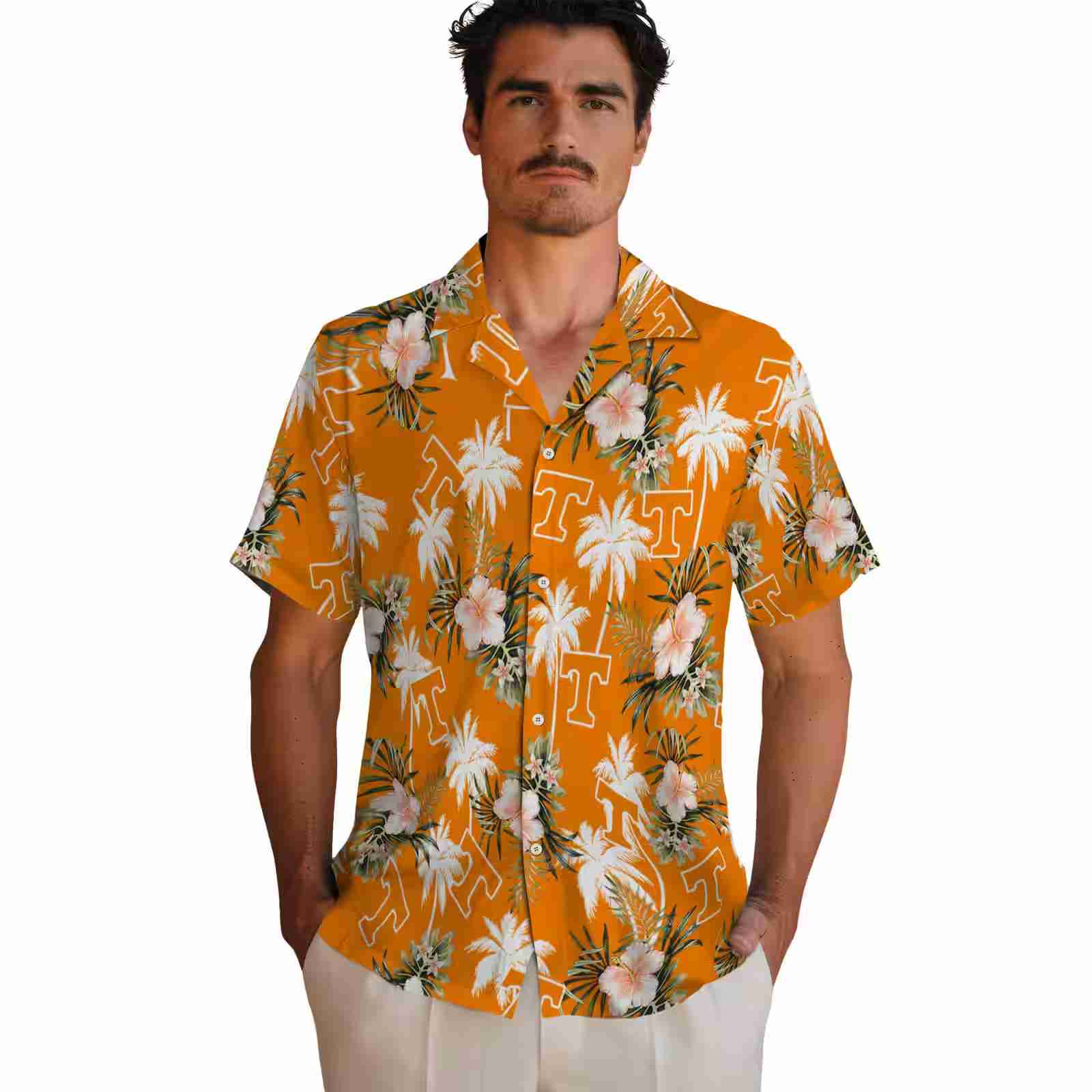 tennessee volunteers palm tree flower orange hawaiian shirt fashion forward