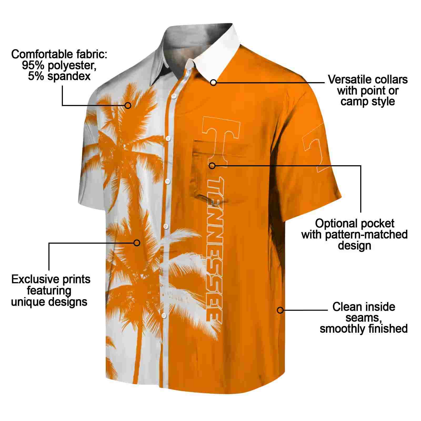 tennessee volunteers palm trees orange white hawaiian shirt new arrival