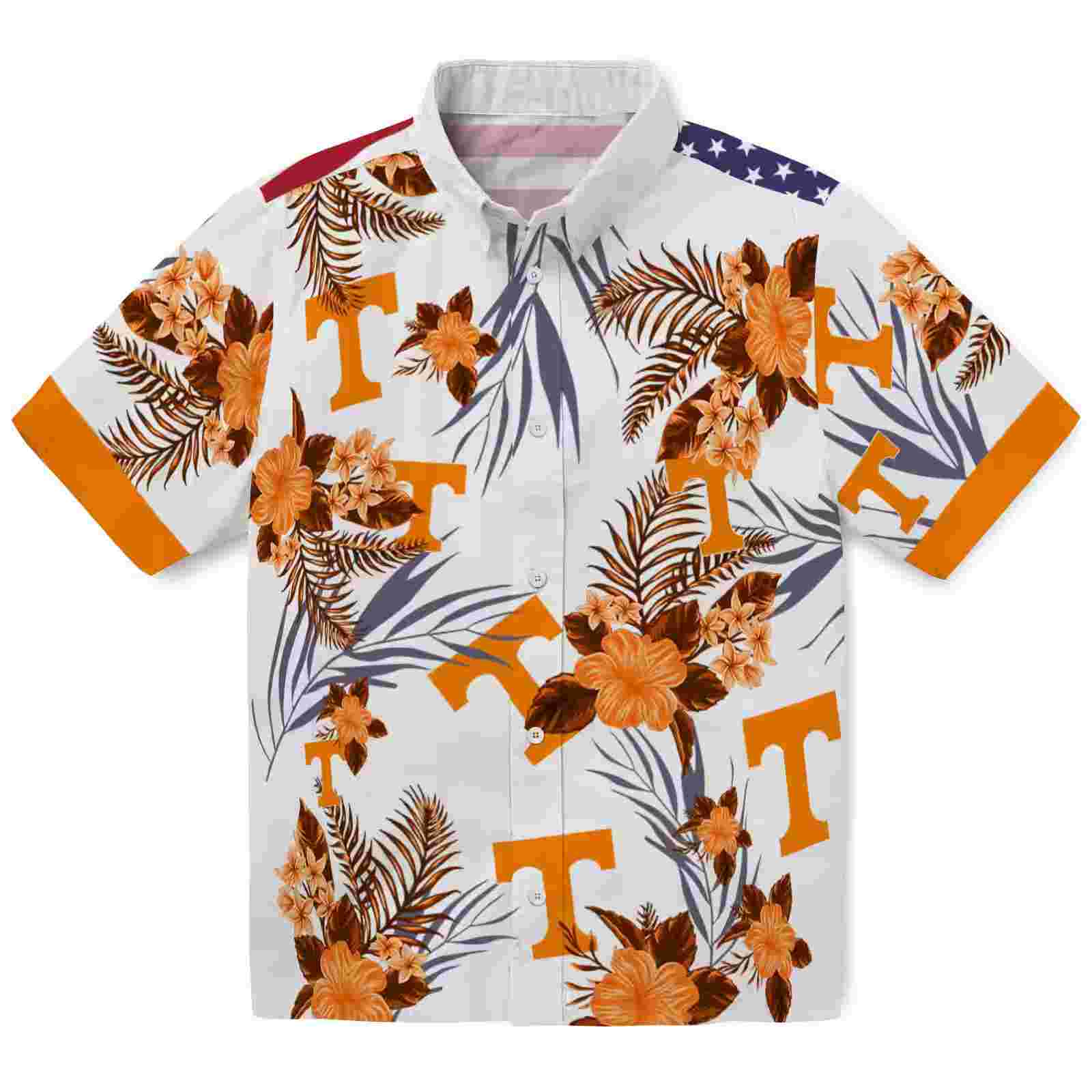 Tennessee Volunteers Patriotic Hibiscus Design Orange White Hawaiian Shirt