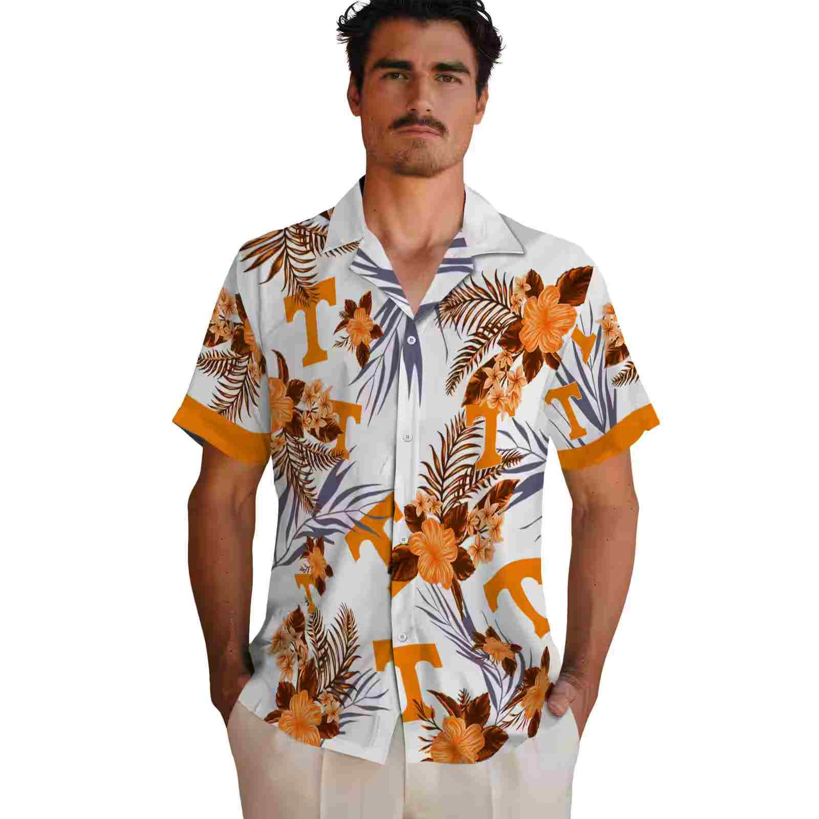 tennessee volunteers patriotic hibiscus design orange white hawaiian shirt fashion forward