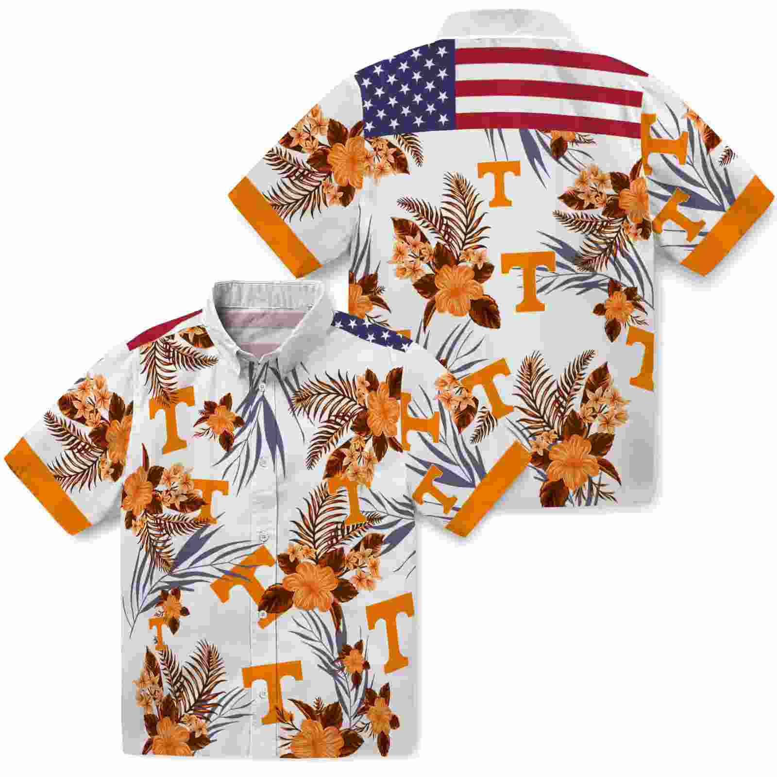 tennessee volunteers patriotic hibiscus design orange white hawaiian shirt high quality