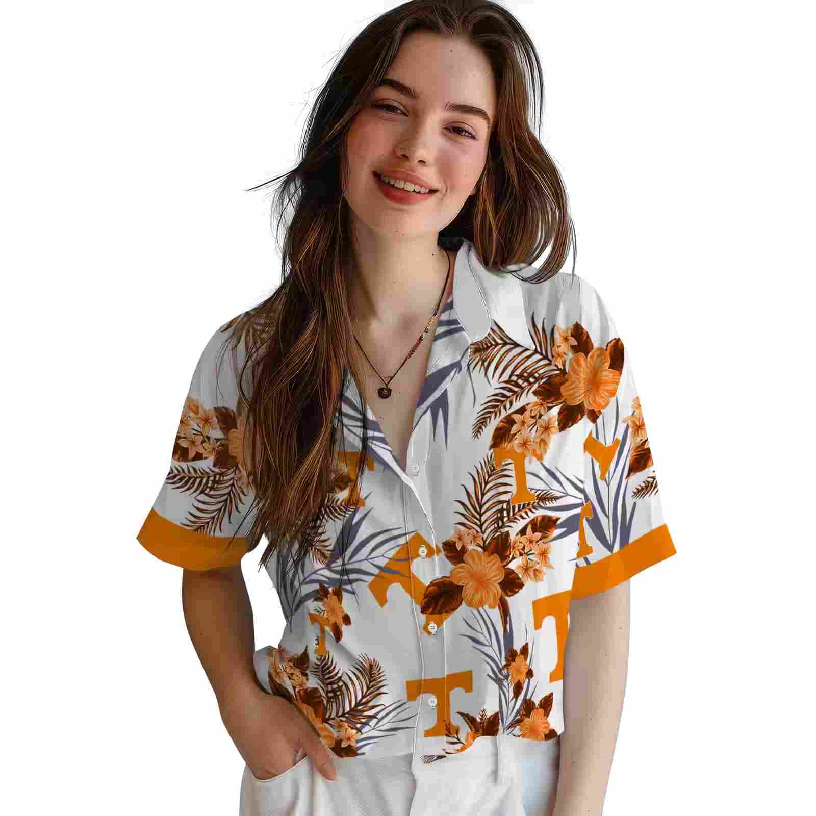 tennessee volunteers patriotic hibiscus design orange white hawaiian shirt latest model