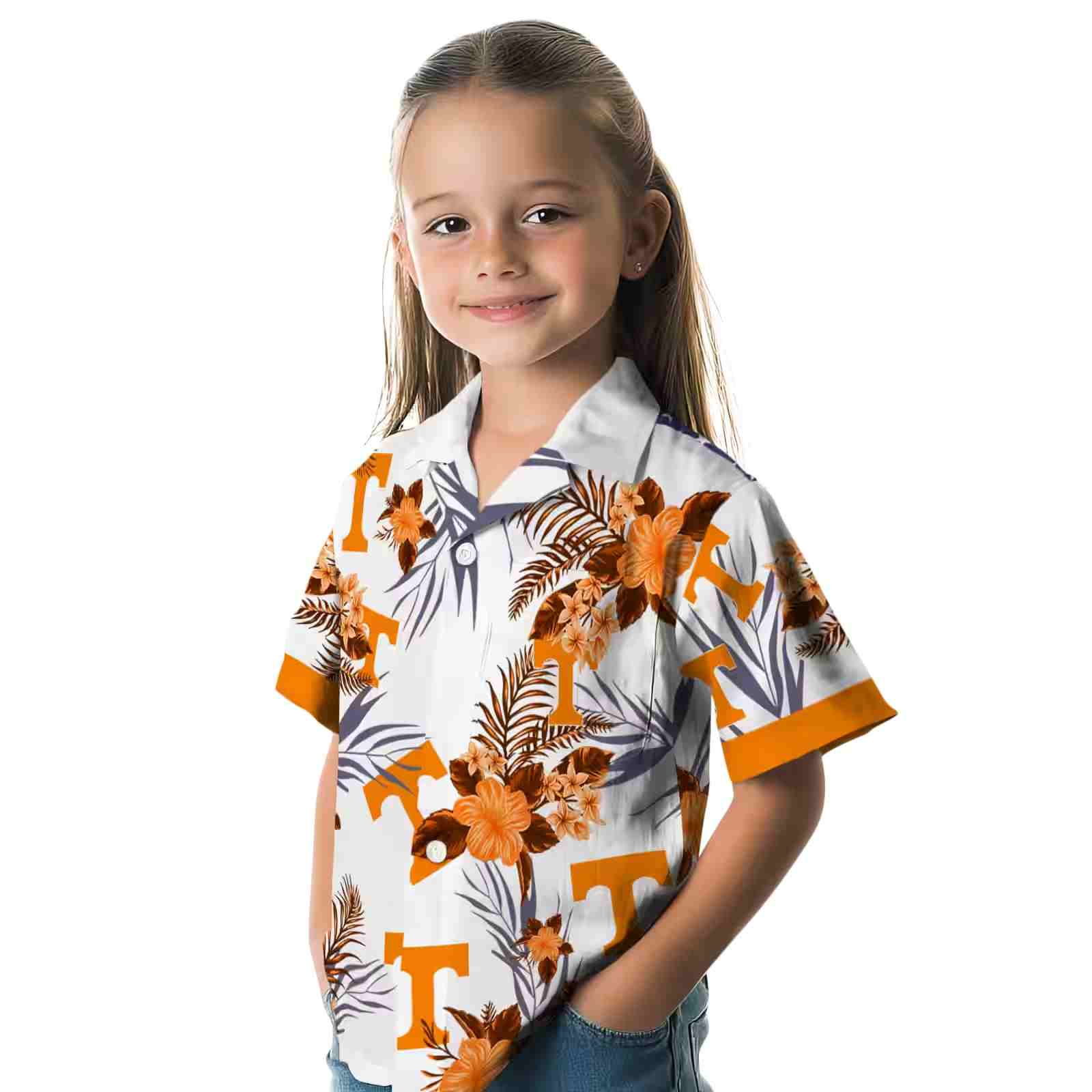 tennessee volunteers patriotic hibiscus design orange white hawaiian shirt premium grade