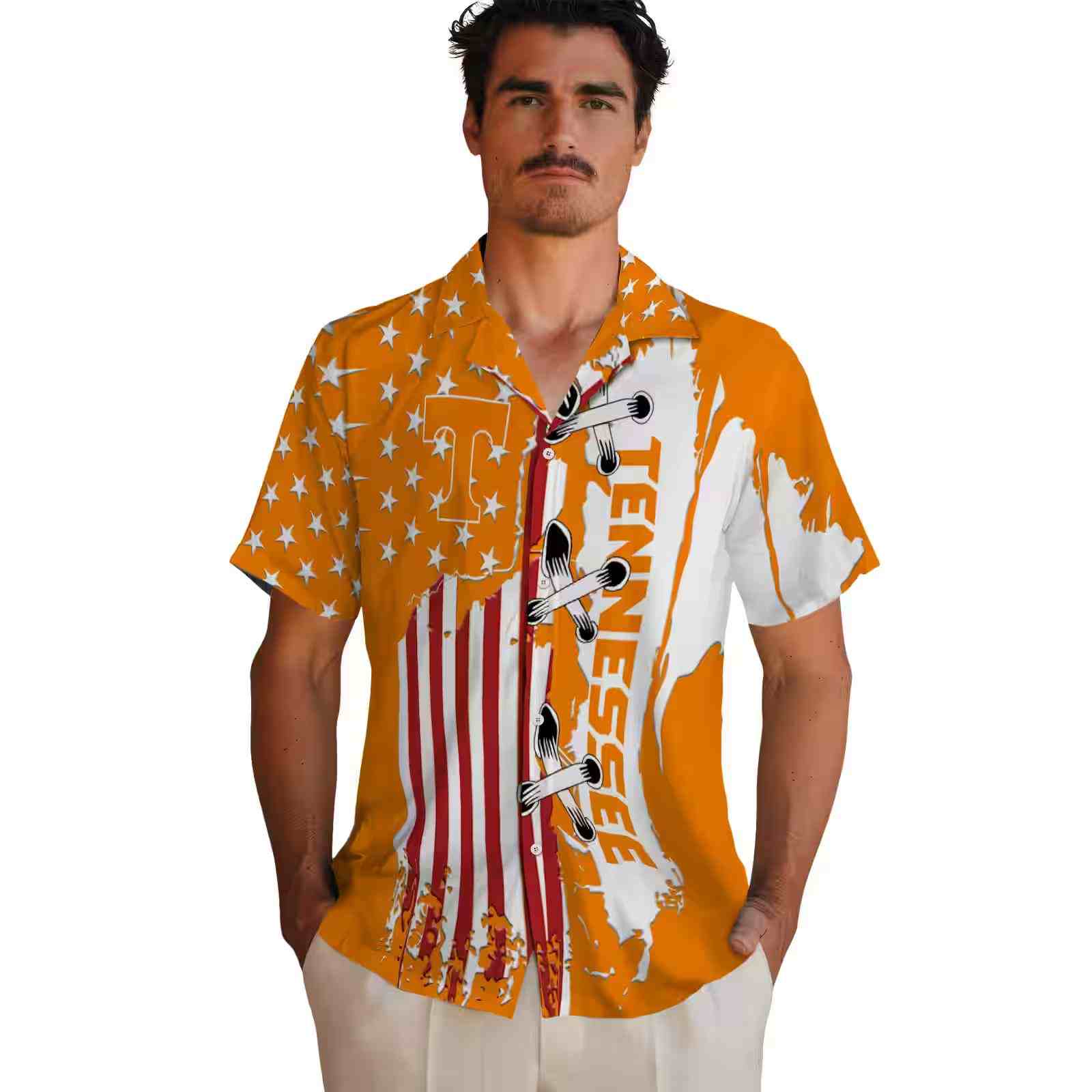 tennessee volunteers stitched flag orange hawaiian shirt fashion forward