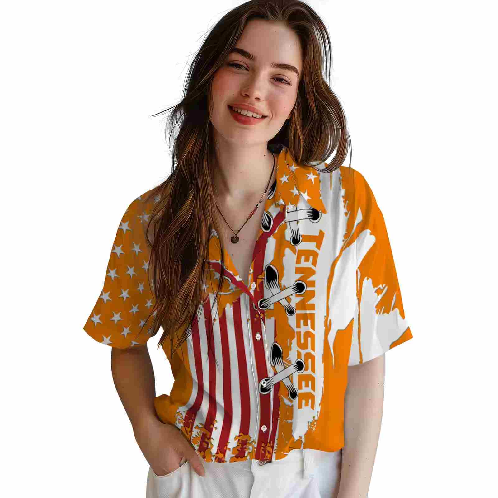 tennessee volunteers stitched flag orange hawaiian shirt latest model