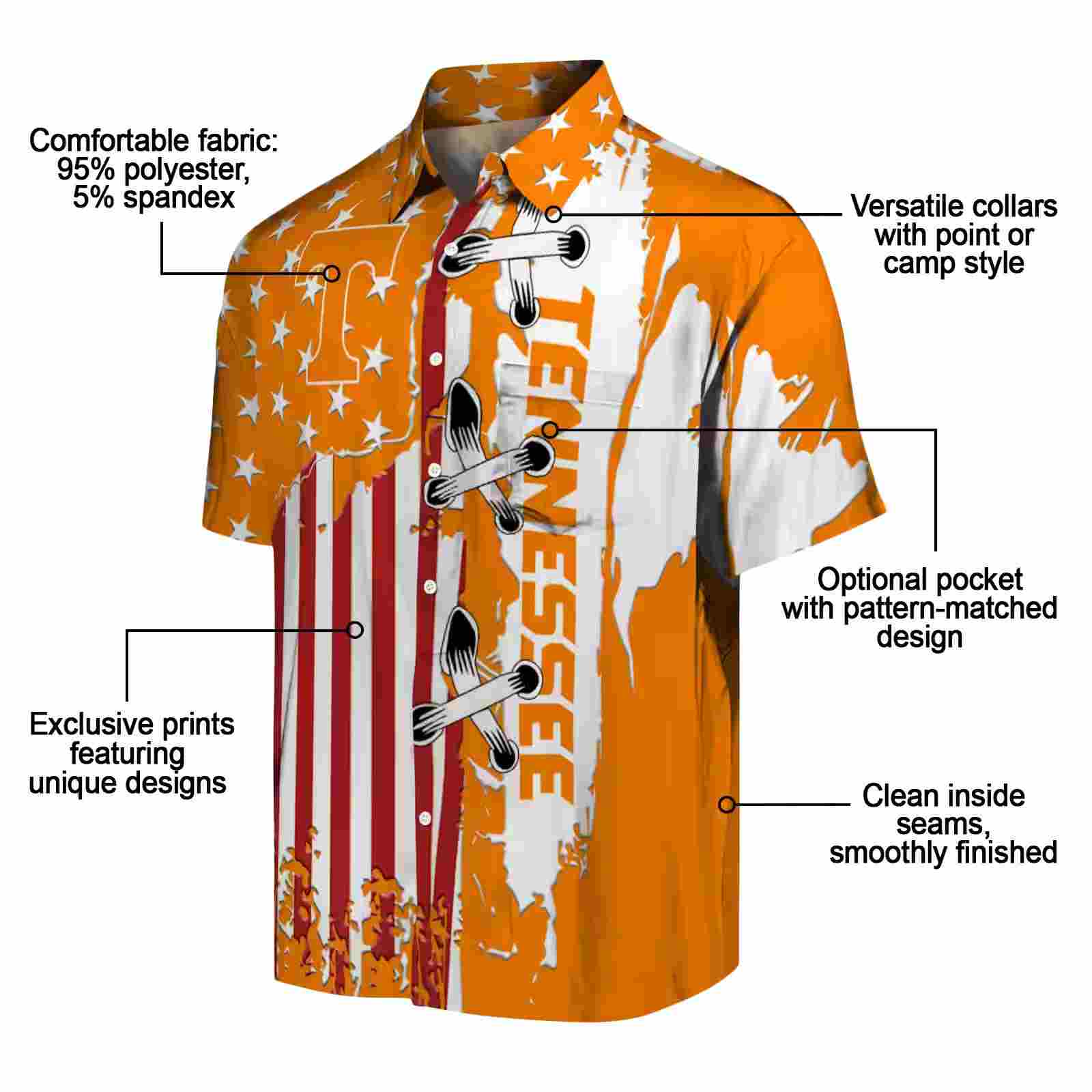 tennessee volunteers stitched flag orange hawaiian shirt new arrival