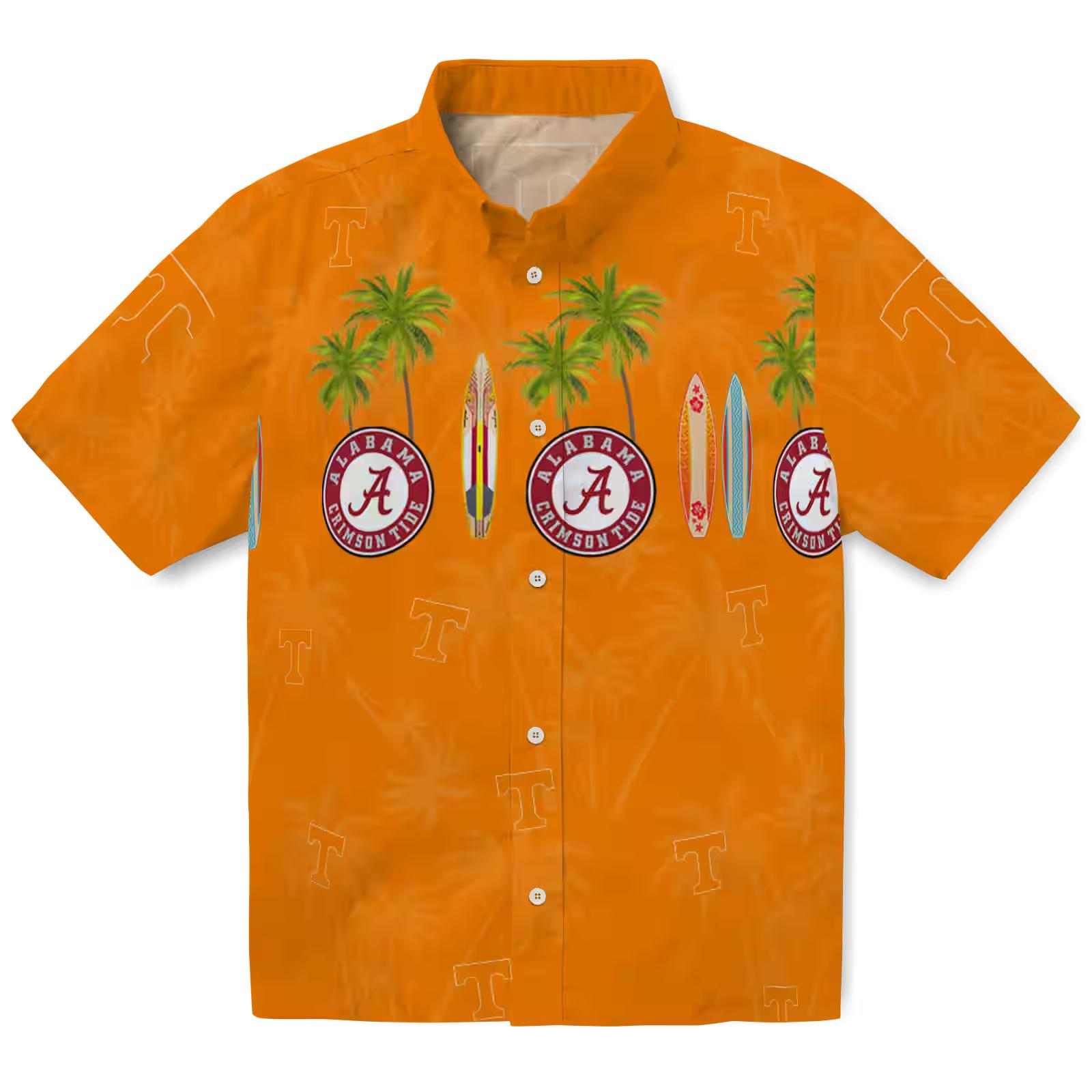 Tennessee Volunteers Surfboard Palm Orange Hawaiian Shirt