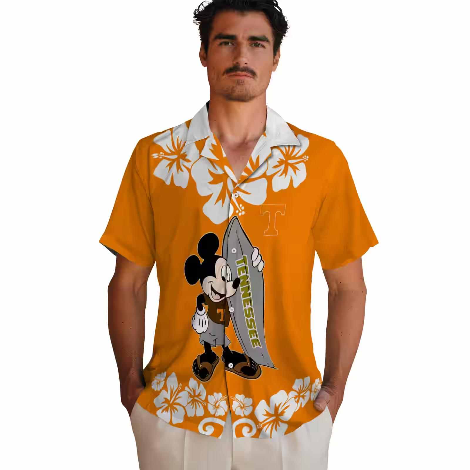 tennessee volunteers surfing mickey orange hawaiian shirt fashion forward