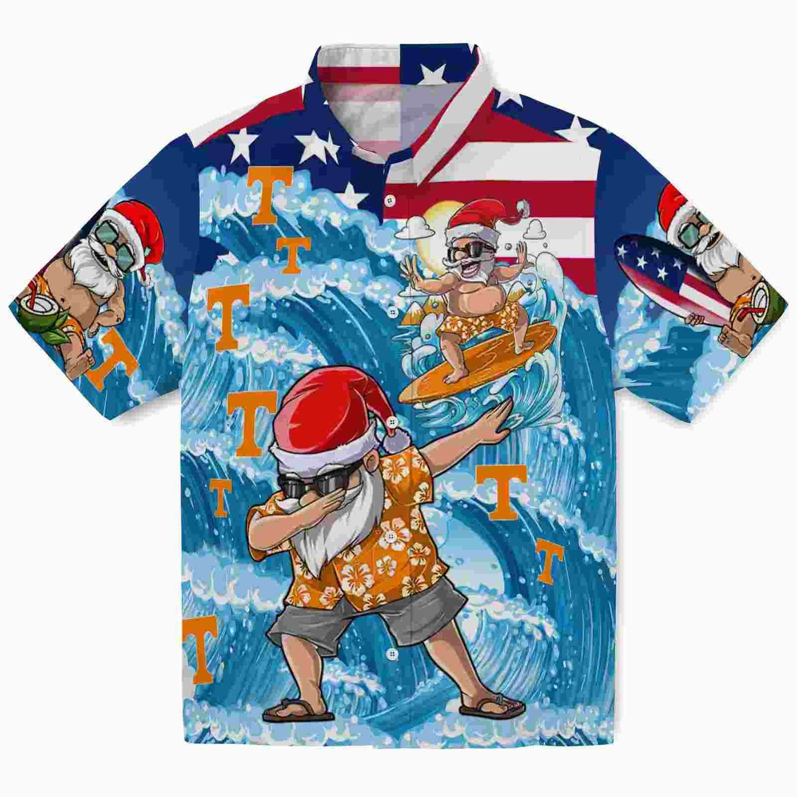 Tennessee Volunteers Surfing Santa Blue Hawaiian Shirt