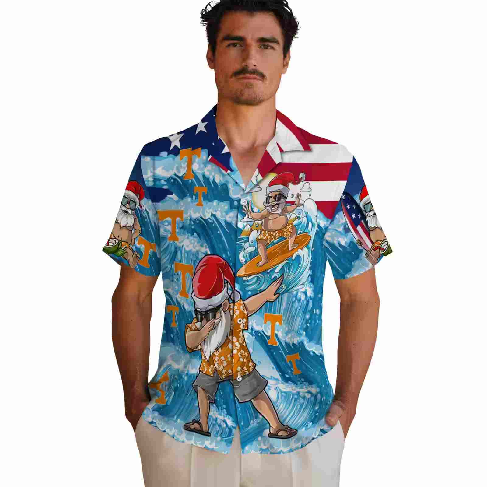 tennessee volunteers surfing santa blue hawaiian shirt fashion forward