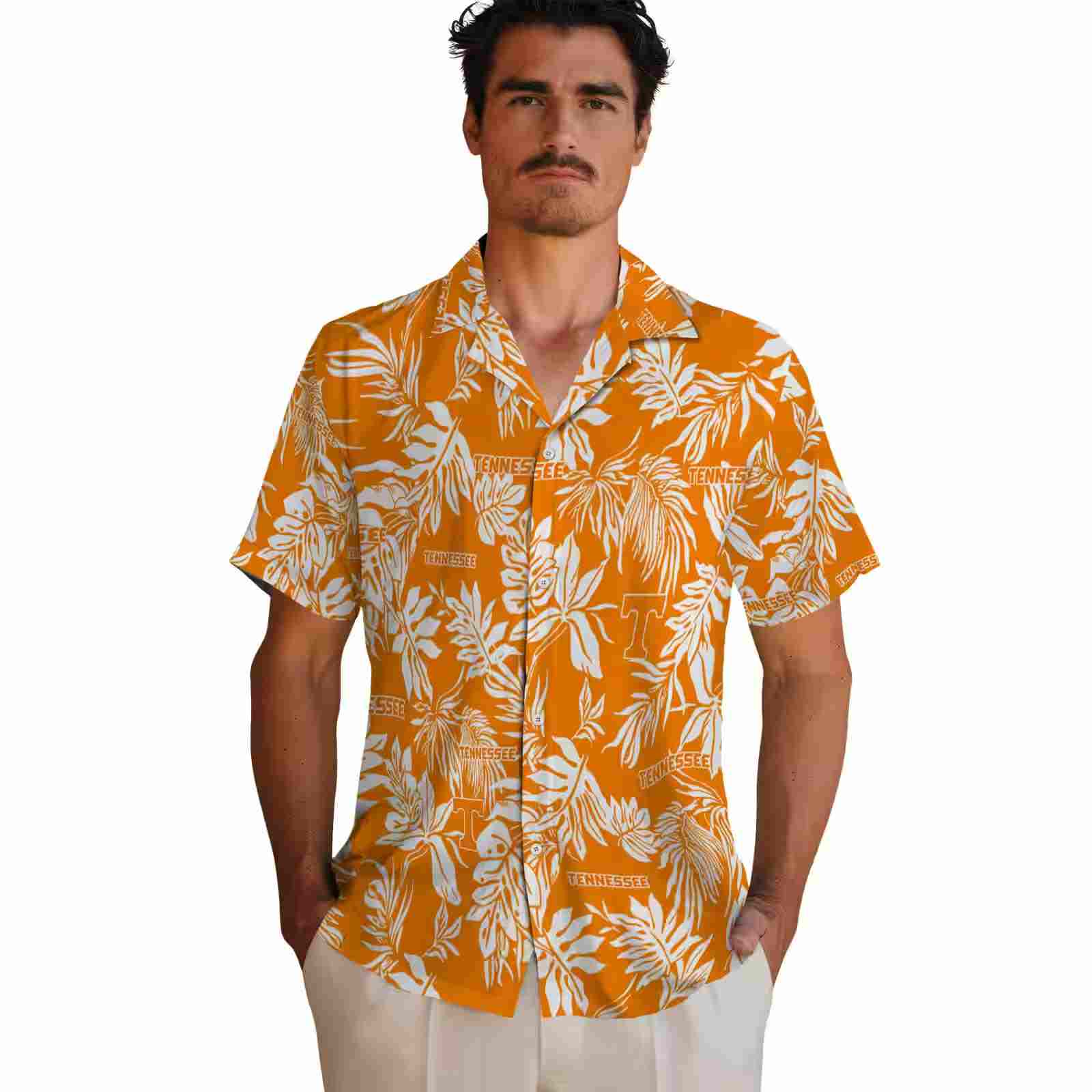 tennessee volunteers tropical leaf orange white hawaiian shirt fashion forward