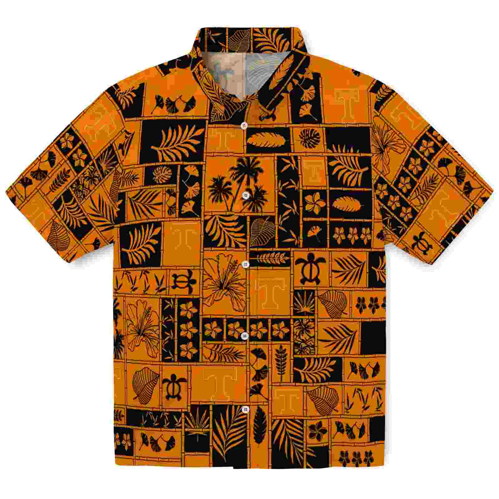 Tennessee Volunteers Tropical Patchwork Orange Black Hawaiian Shirt