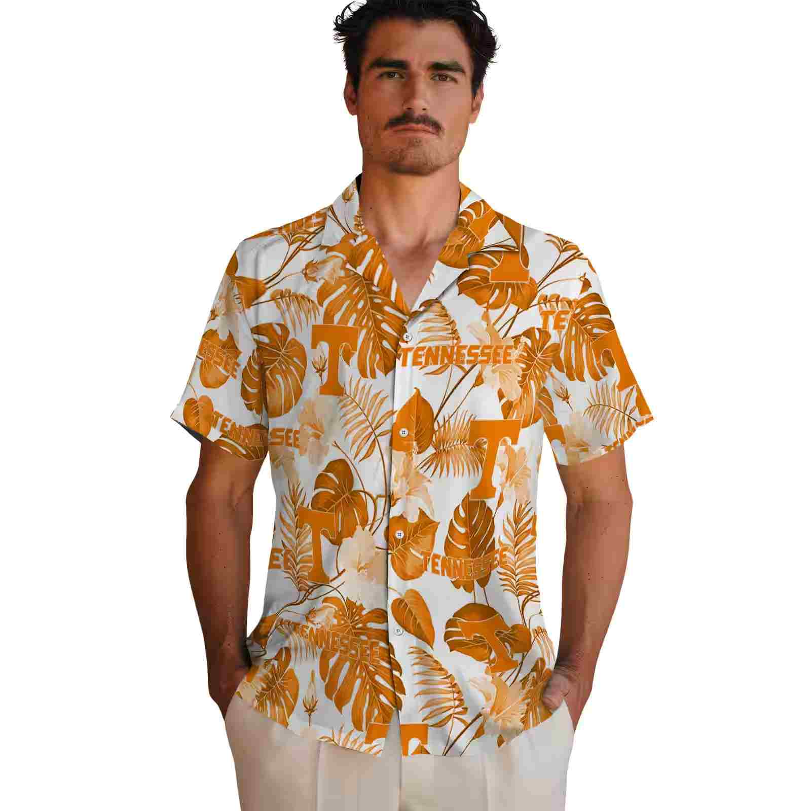 tennessee volunteers tropical plants orange white hawaiian shirt fashion forward