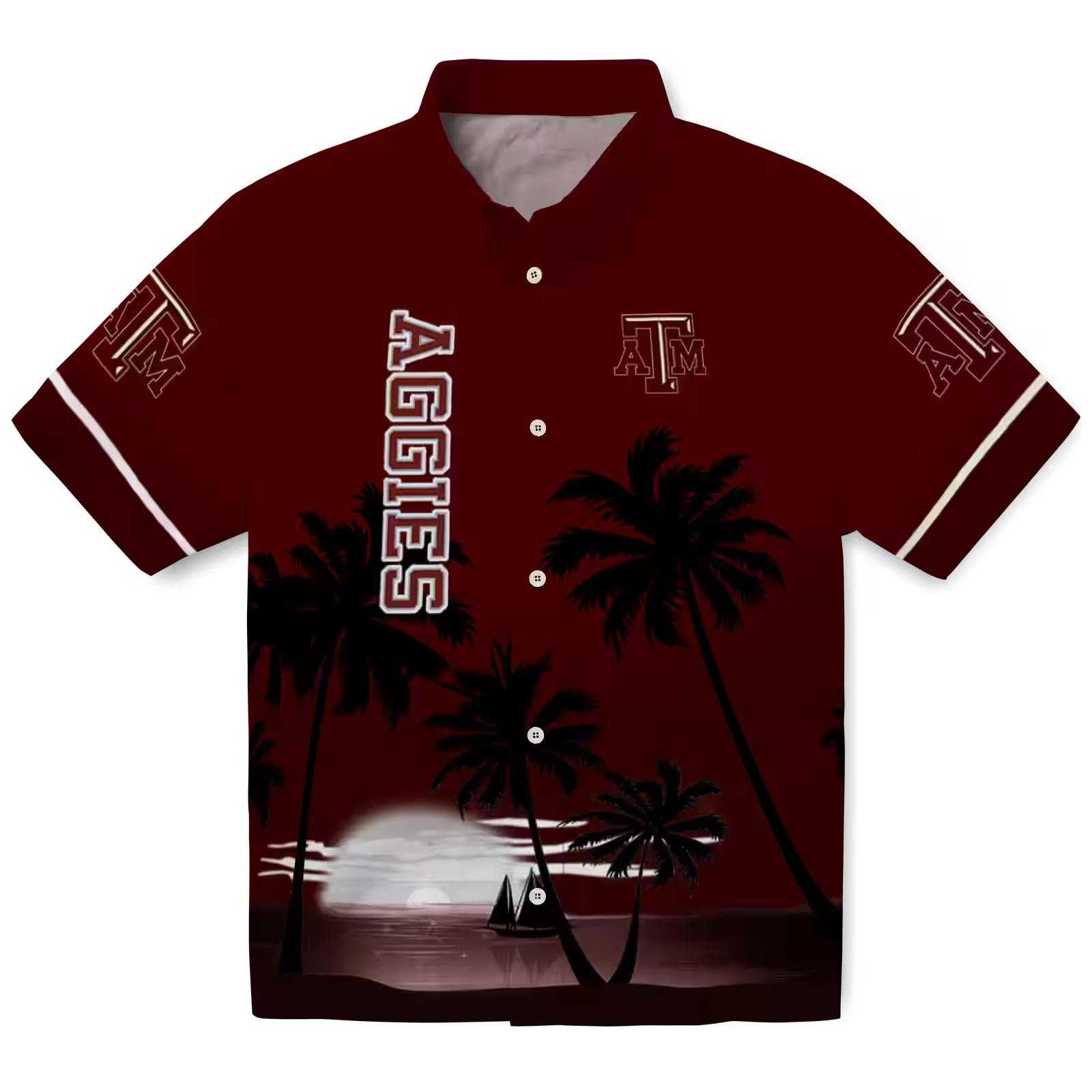 Texas A&M Aggies Beach Sunset Maroon Black Hawaiian Shirt