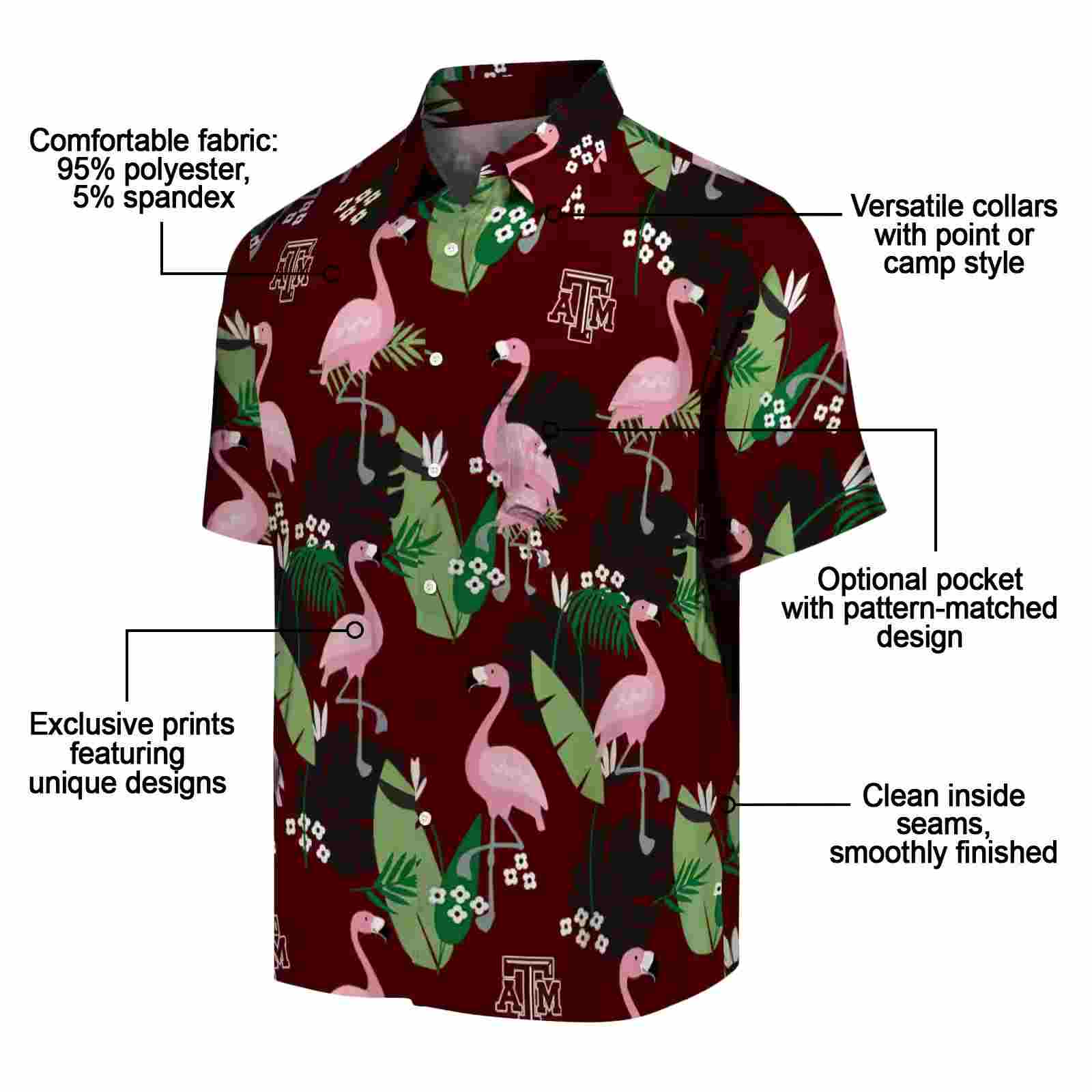 texas am aggies flamingo leaf motif maroon hawaiian shirt new arrival