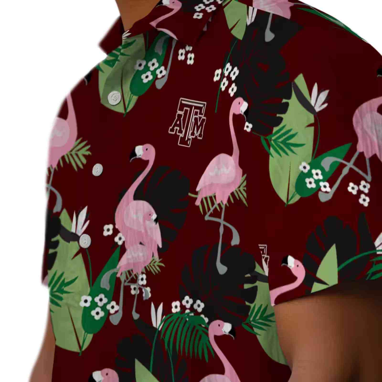 texas am aggies flamingo leaf motif maroon hawaiian shirt trendy