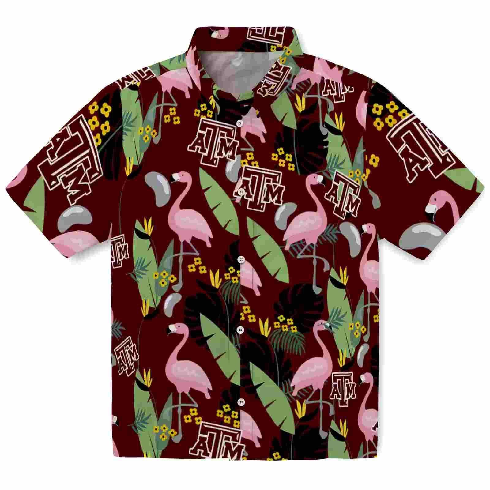 Texas A&M Aggies Flamingo Leaves Maroon Hawaiian Shirt